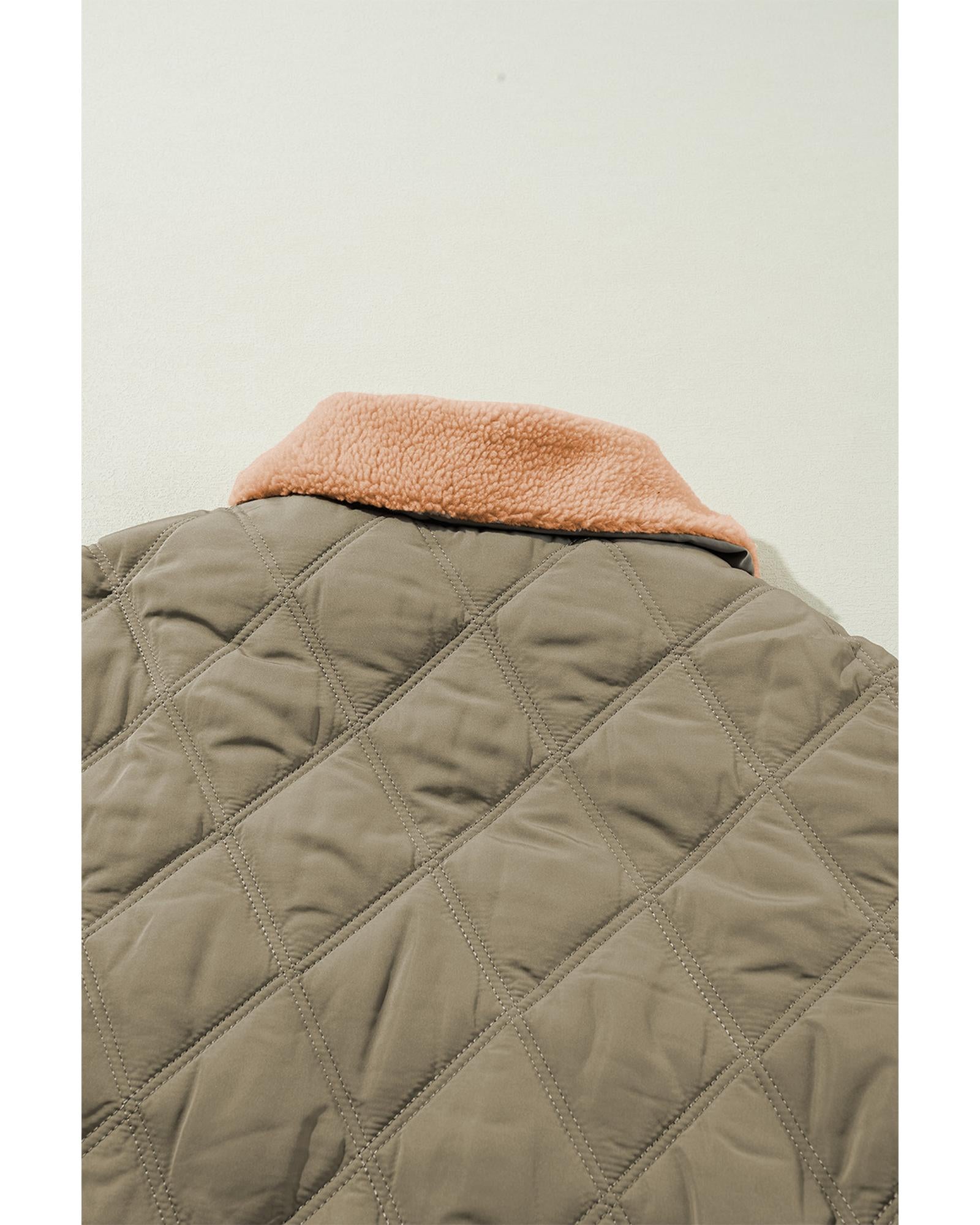 Jungle Green Teddy Collar Flap Pockets Quilted Puffer Jacket - L 4