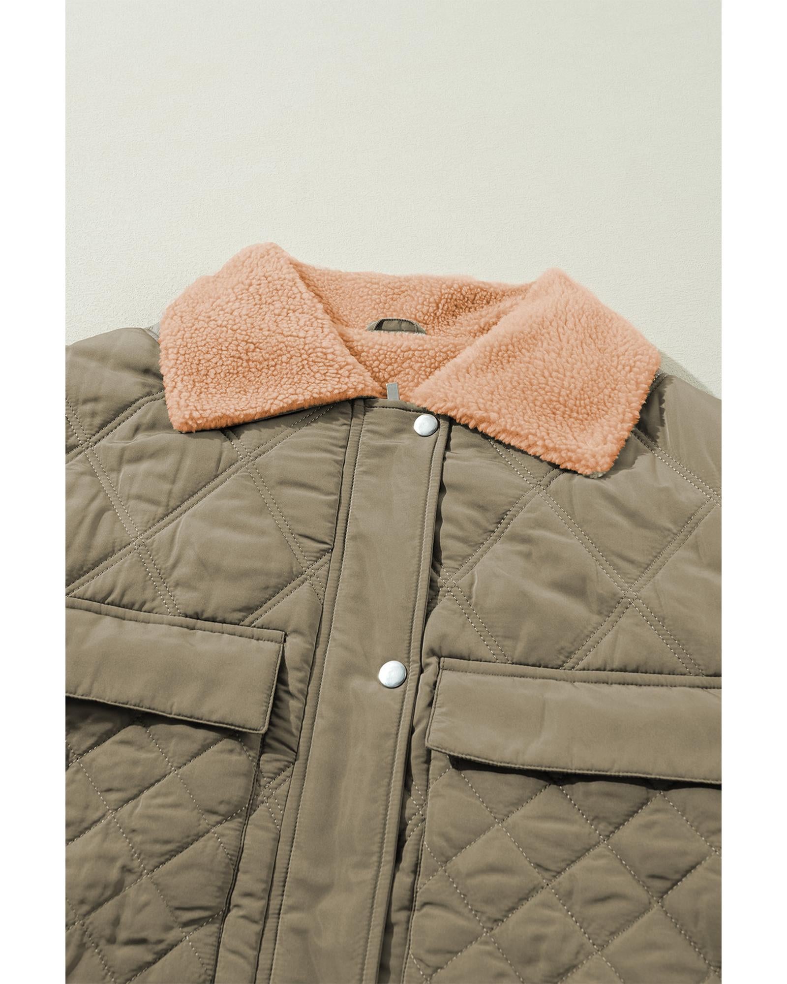 Jungle Green Teddy Collar Flap Pockets Quilted Puffer Jacket - M 6