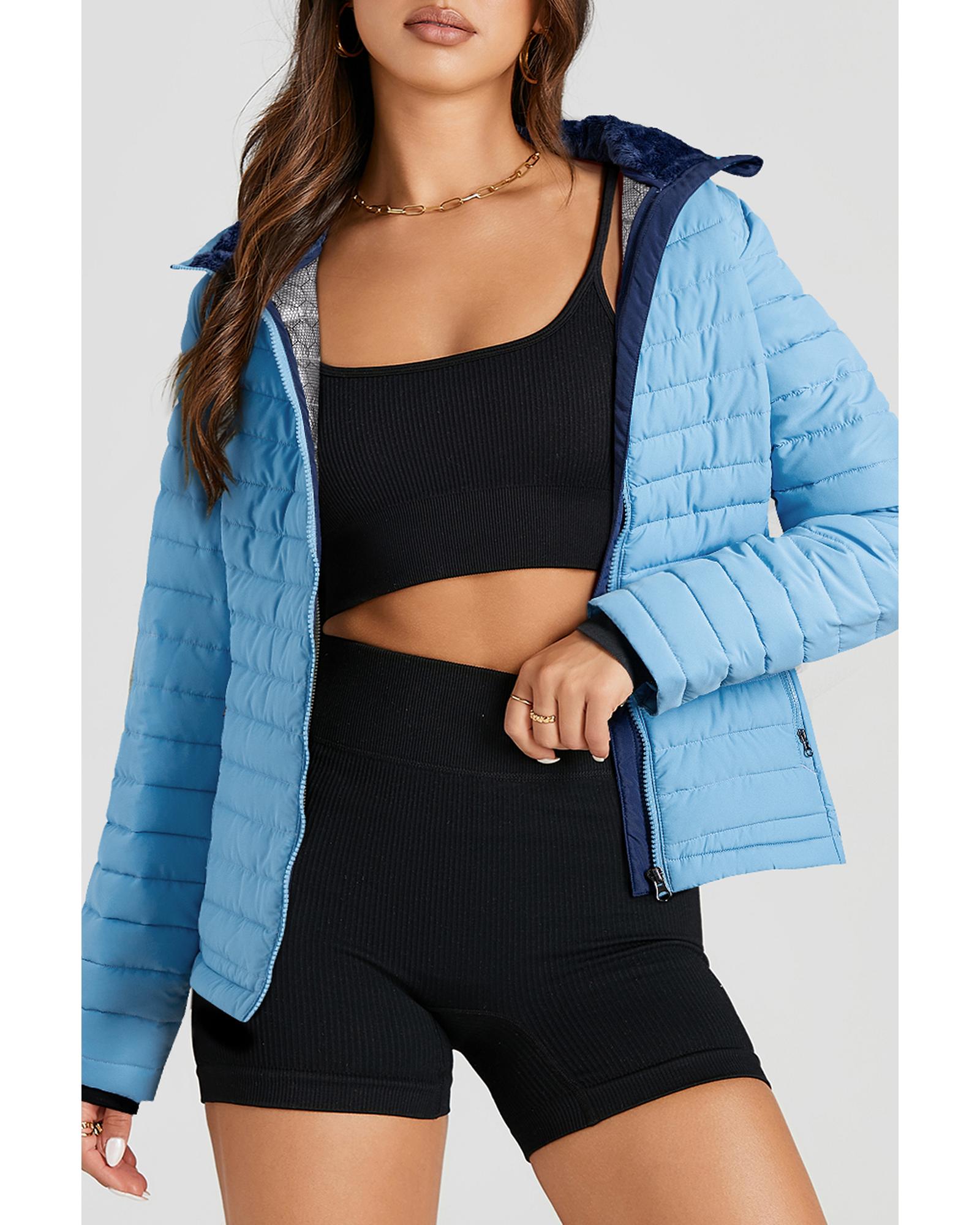 Myosotis Solid Color Quilted Zip-up Puffer Jacket - L 6