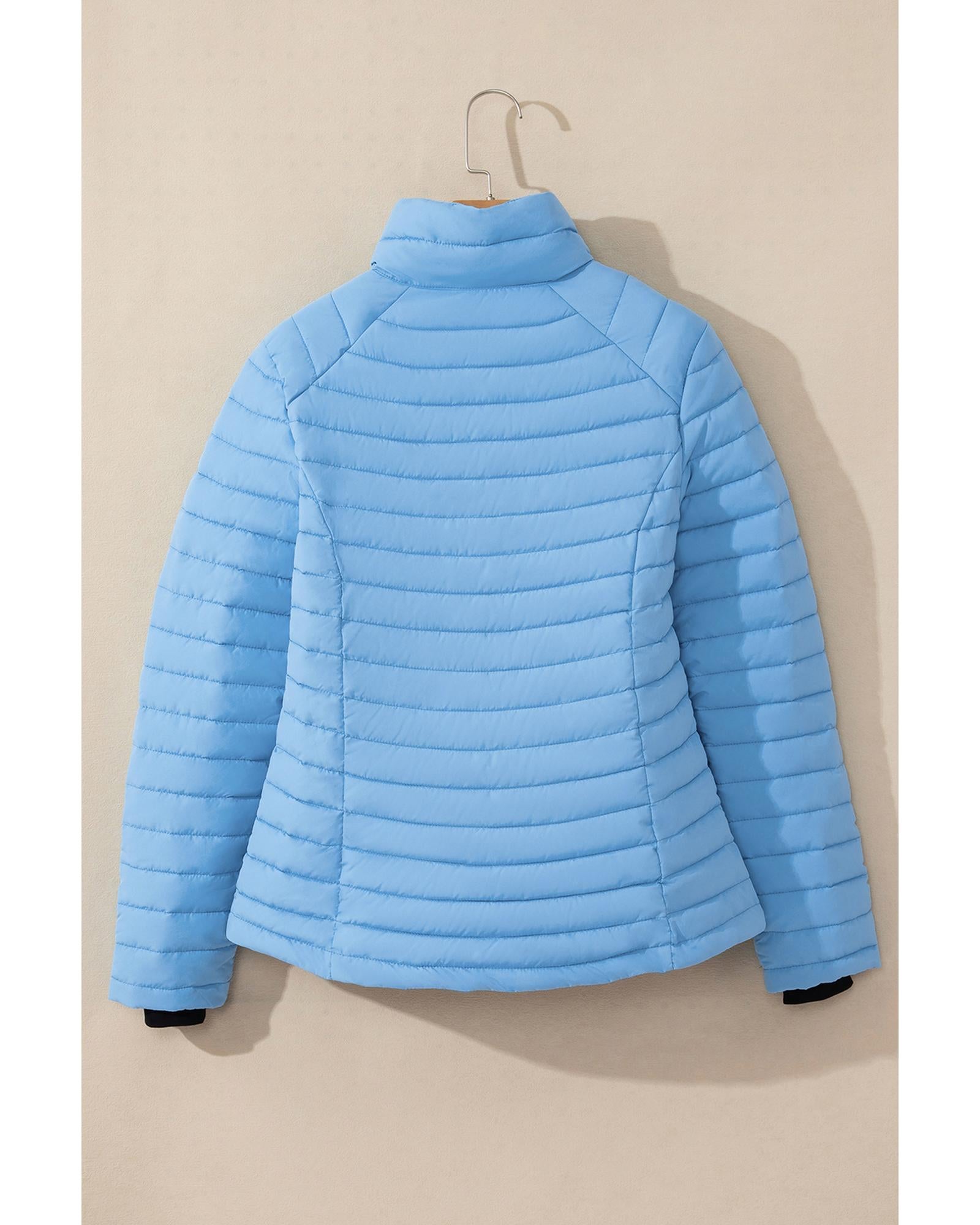 Myosotis Solid Color Quilted Zip-up Puffer Jacket - S 4
