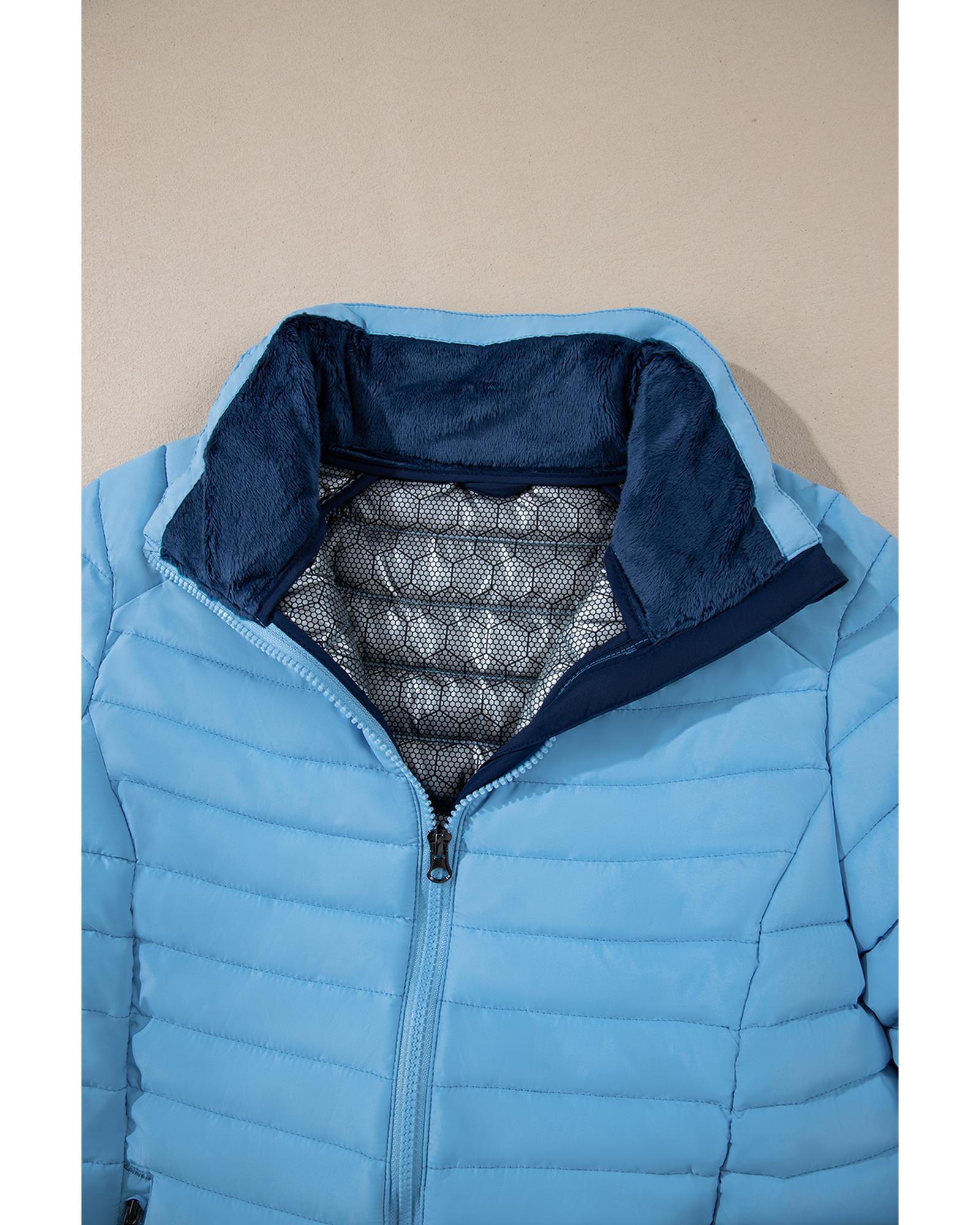 Myosotis Solid Color Quilted Zip-up Puffer Jacket - S 8