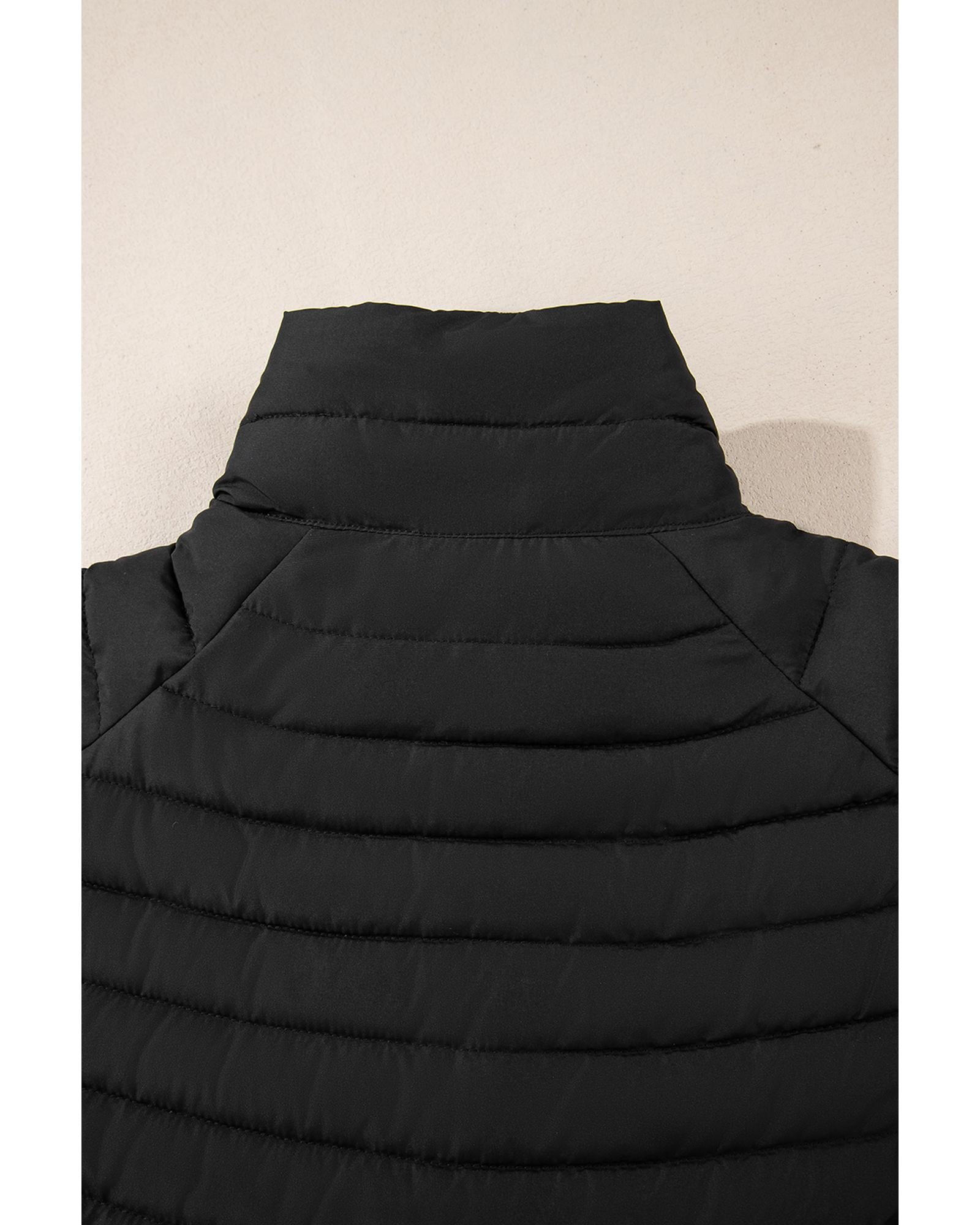 Black Solid Color Quilted Zip-up Puffer Jacket - 2XL 6