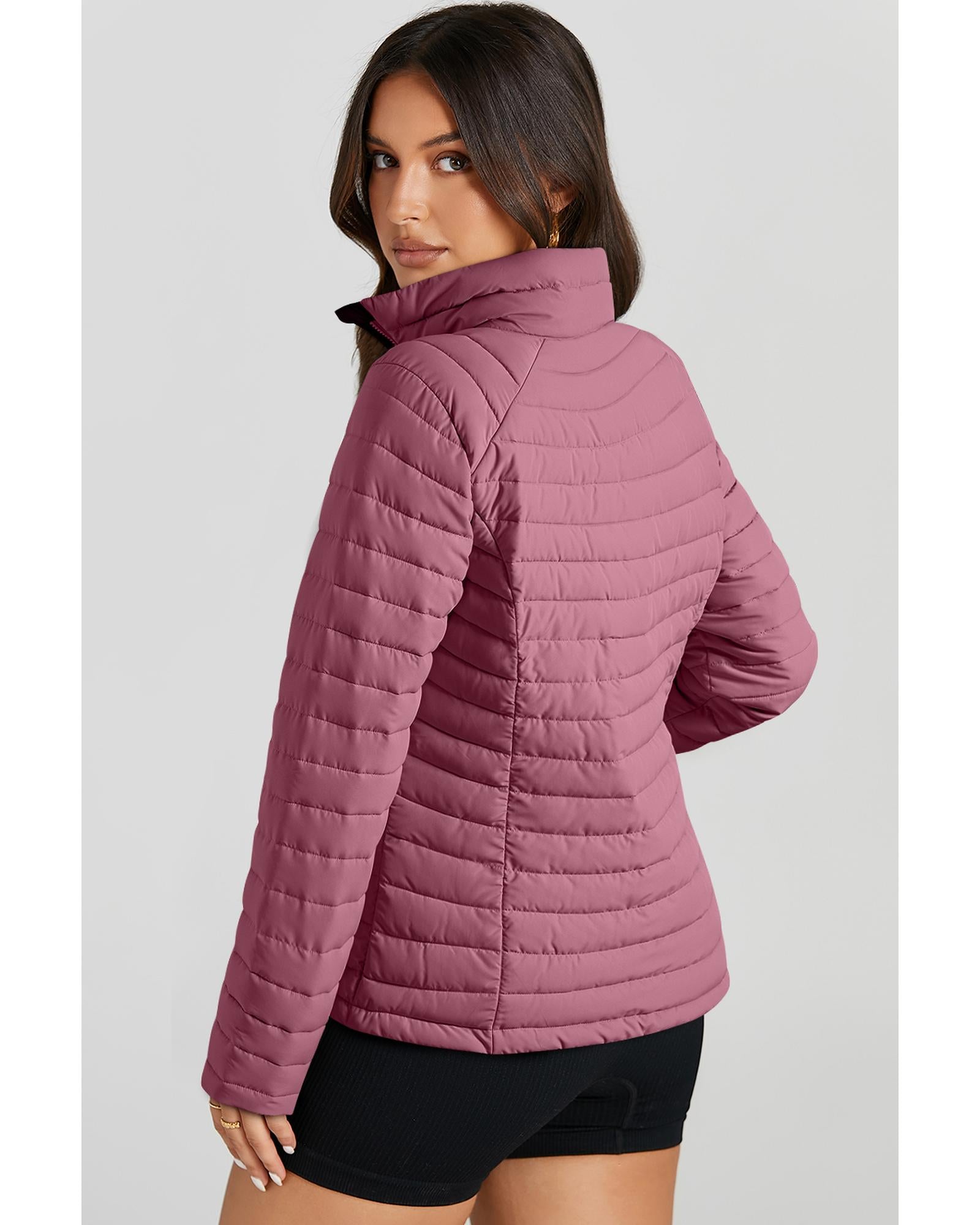 Burgundy Solid Color Quilted Zip-up Puffer Jacket - 2XL 3