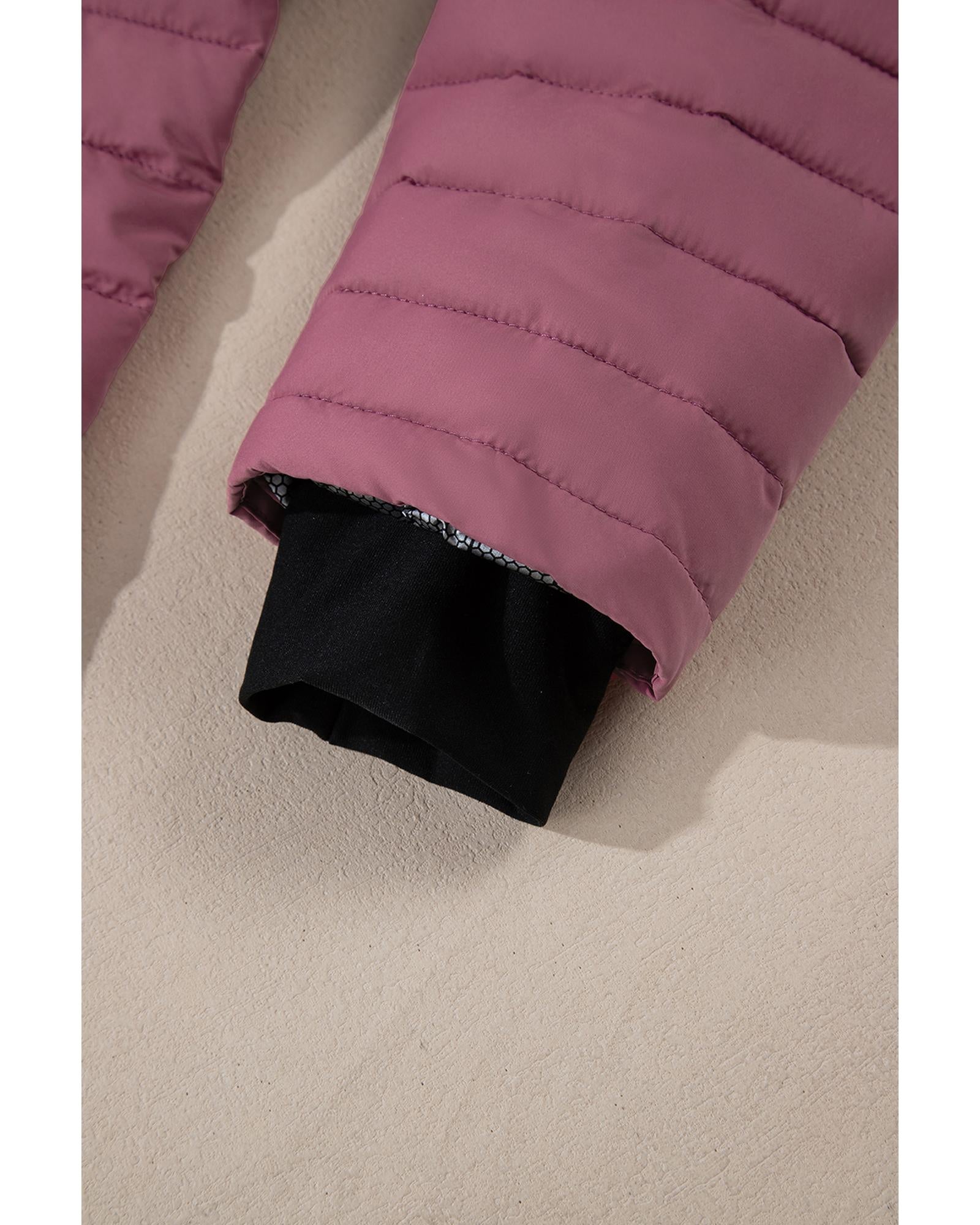 Burgundy Solid Color Quilted Zip-up Puffer Jacket - 2XL 6