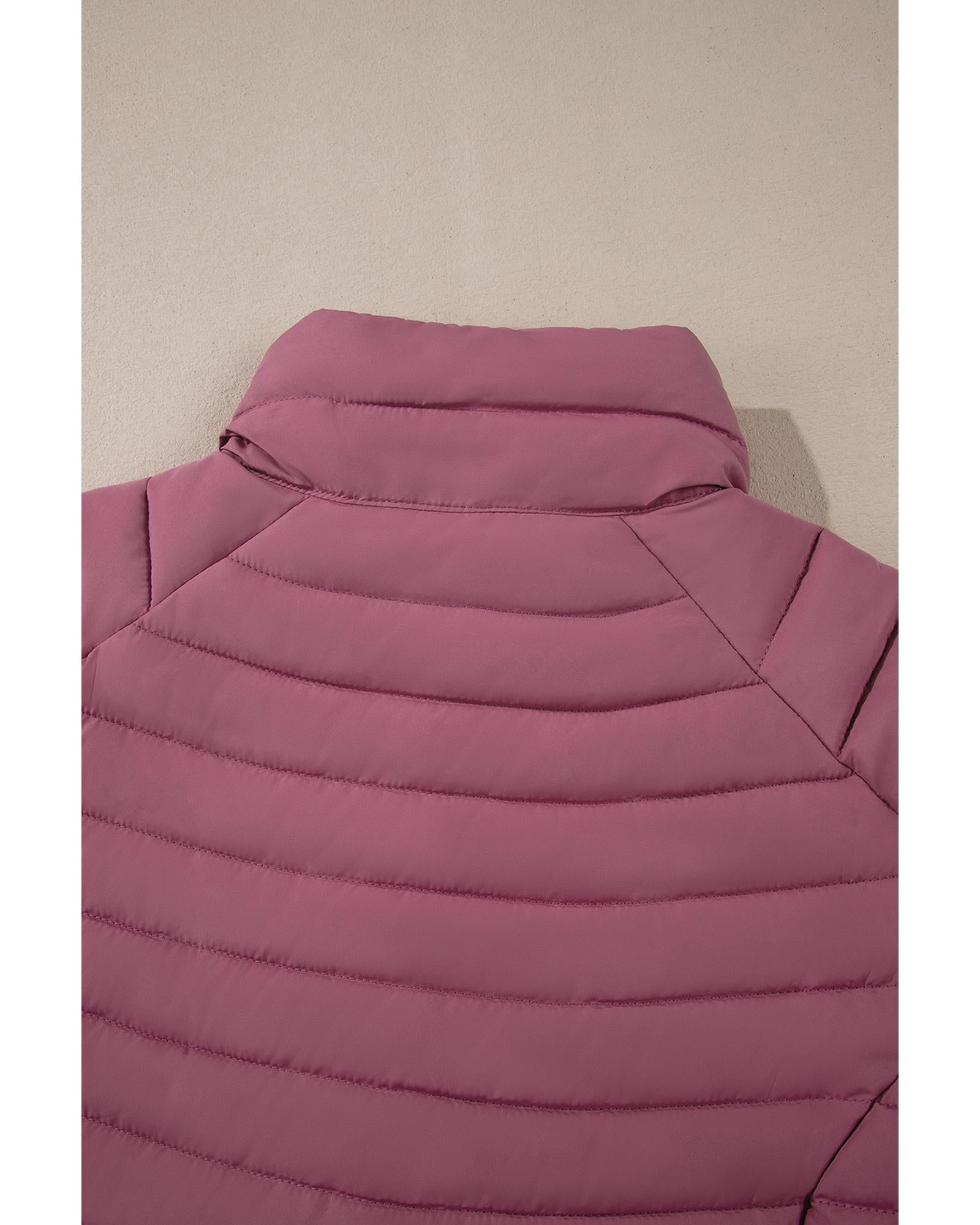 Burgundy Solid Color Quilted Zip-up Puffer Jacket - XL 7