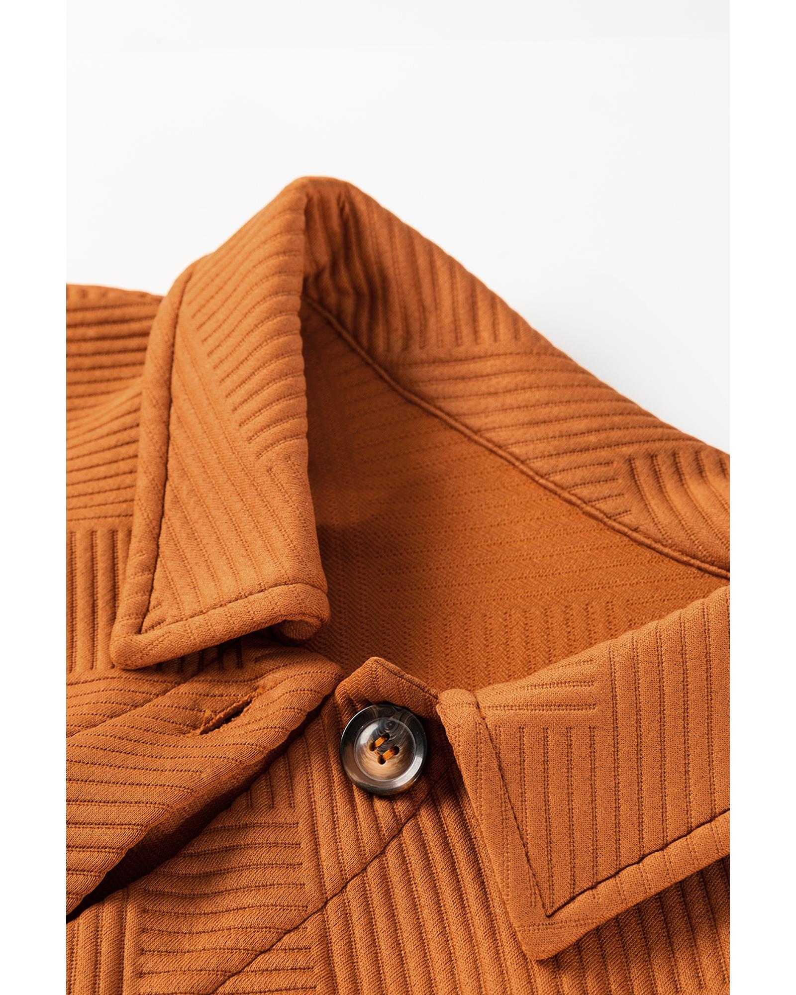 Gold Flame Textured Collared Drop Shoulder Buttoned Front Duster Coat - L