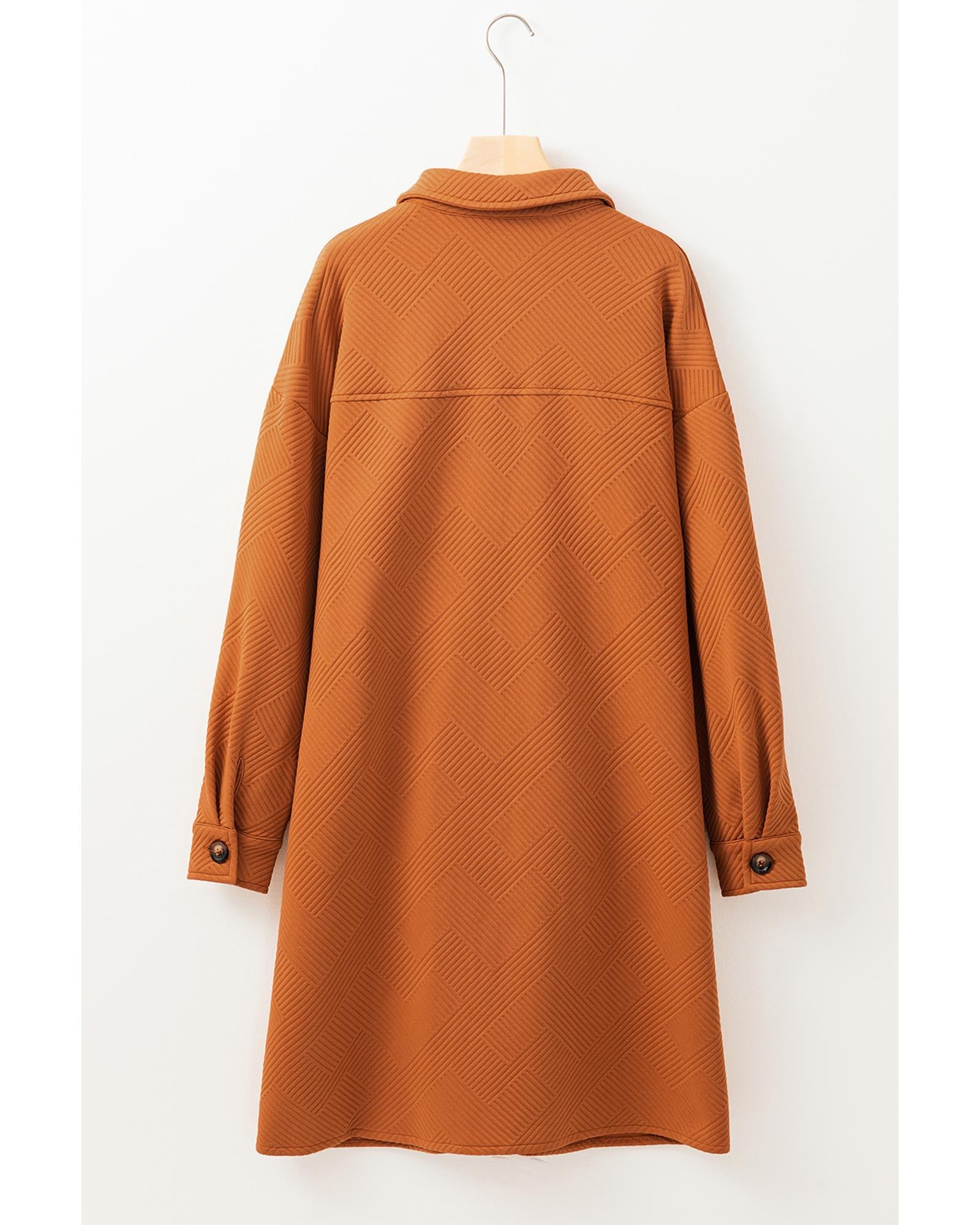 Gold Flame Textured Collared Drop Shoulder Buttoned Front Duster Coat - L 6