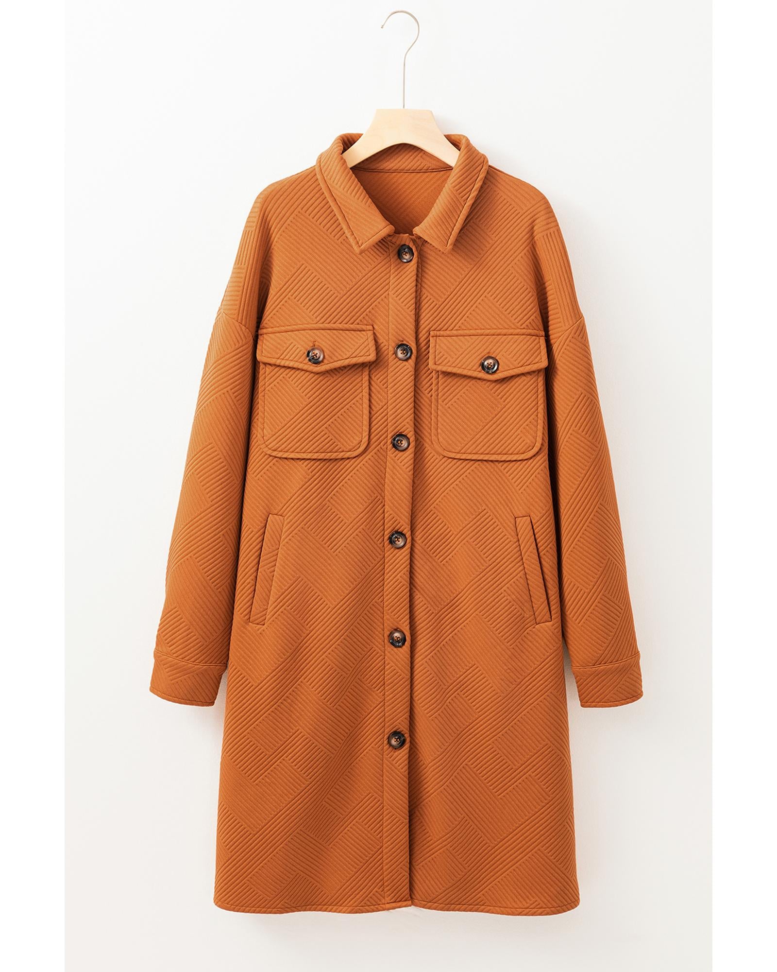 Gold Flame Textured Collared Drop Shoulder Buttoned Front Duster Coat - M