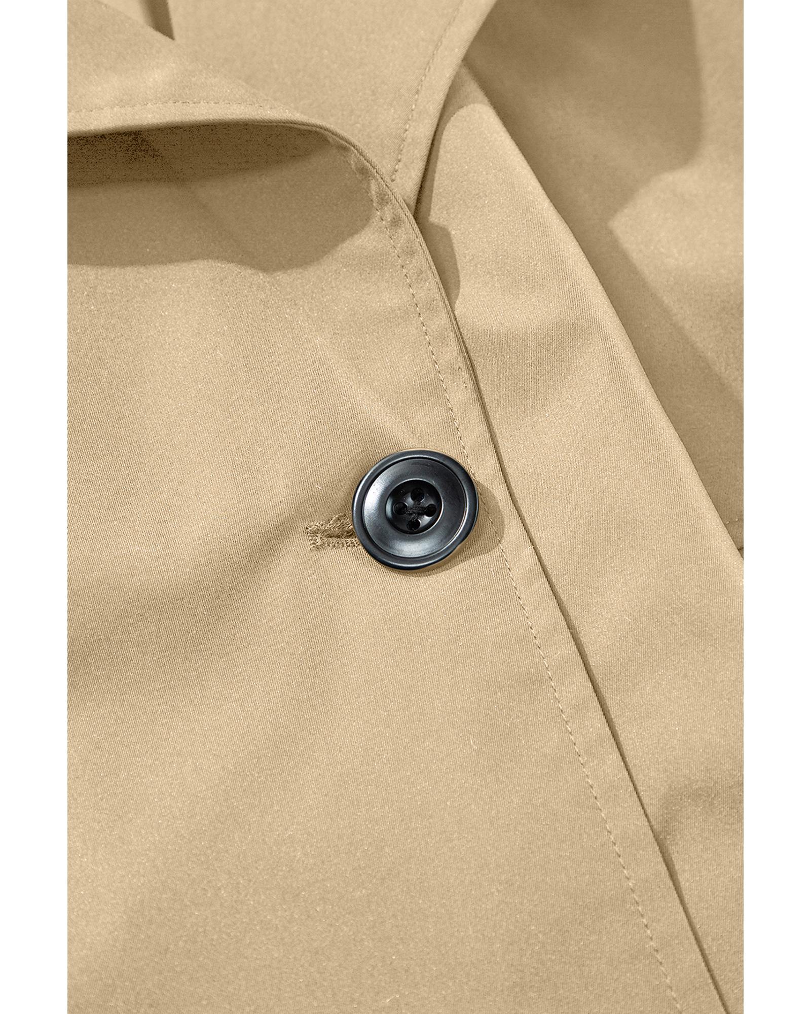 Pale Khaki Solid Color Lapel Collar Waist Tie Wind Coat - 2XL