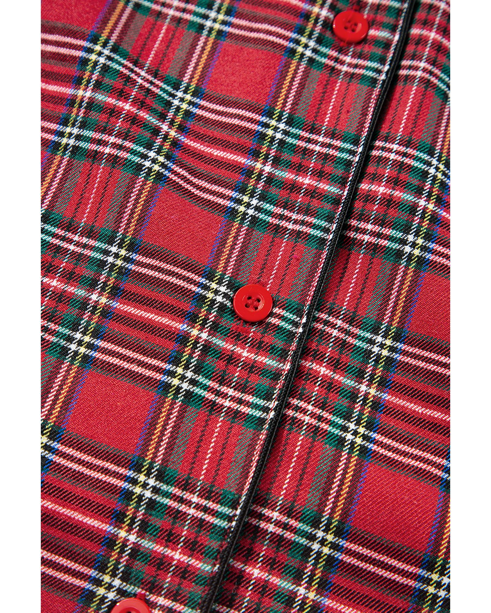 Red Plaid Printed Shirt and Pants Plus Size Lounge Set - 4X