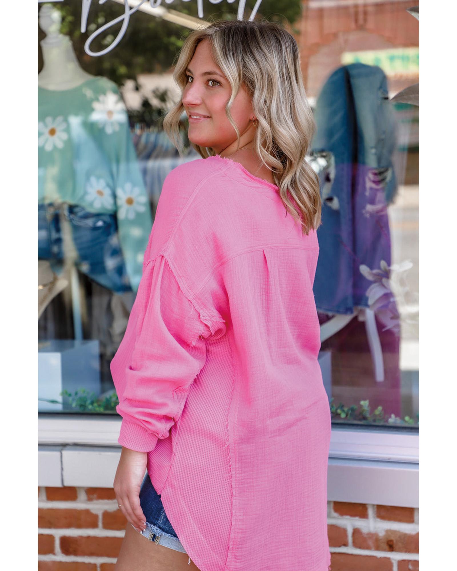 Bonbon Half Buttons Chest Pocket Drop Sleeve Plus Size Top - 3X