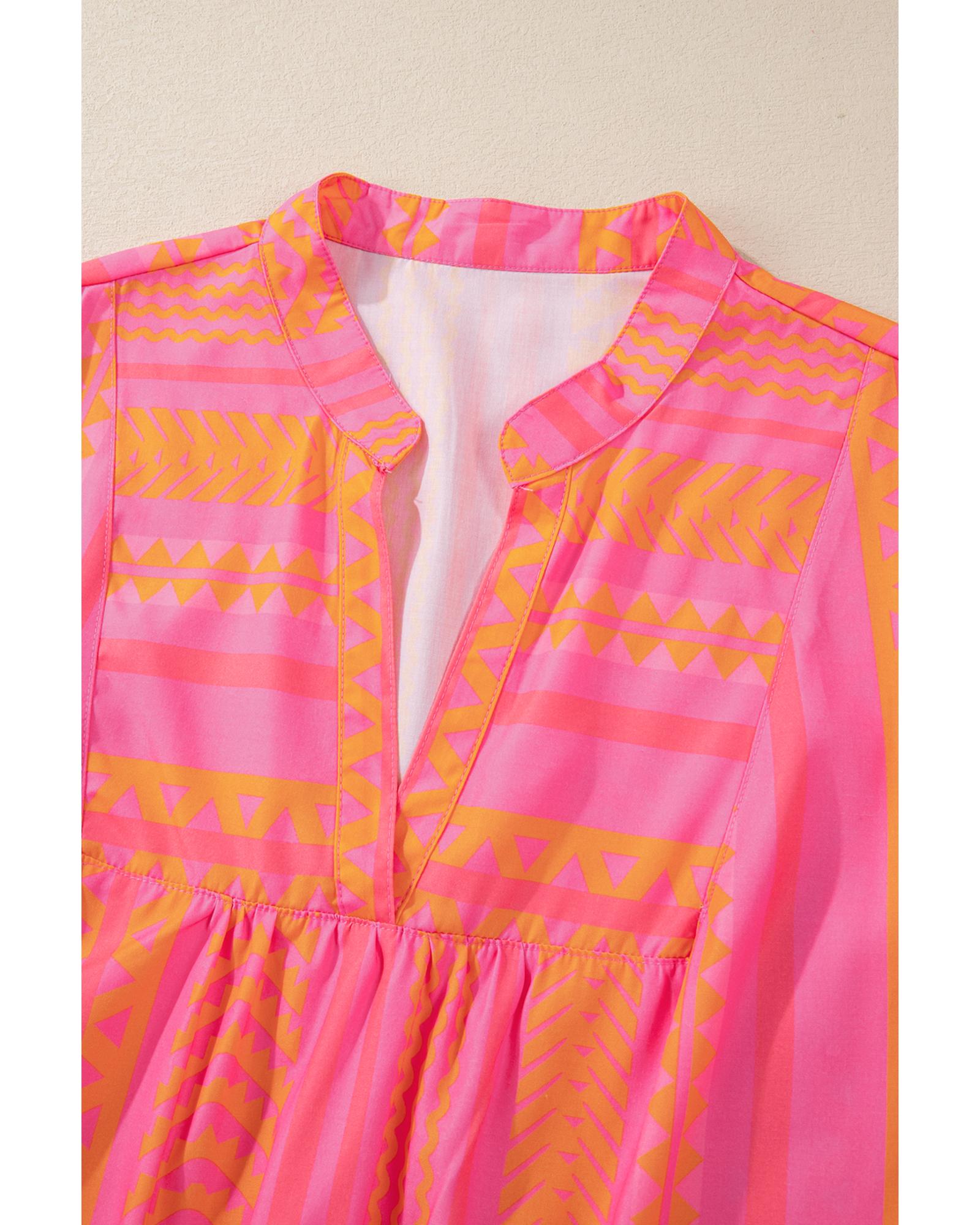 Vitality Orange Plus Size Geometric Printed Bell Sleeve Babydoll Blouse - 1X 6