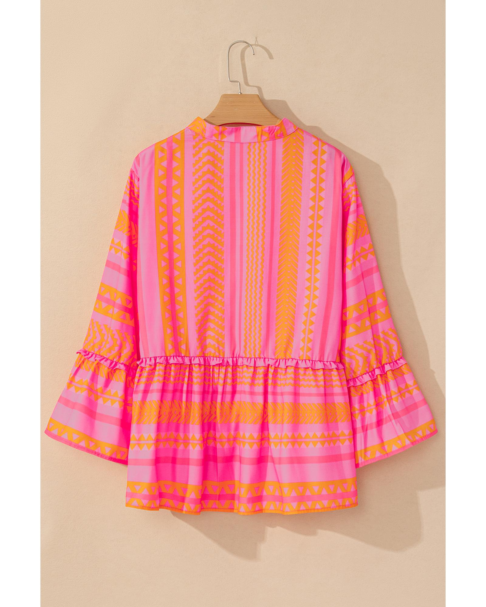 Vitality Orange Plus Size Geometric Printed Bell Sleeve Babydoll Blouse - 2X 4