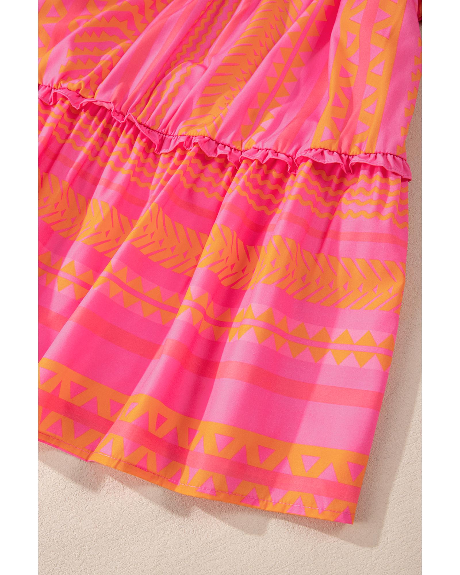 Vitality Orange Plus Size Geometric Printed Bell Sleeve Babydoll Blouse - 3X 4