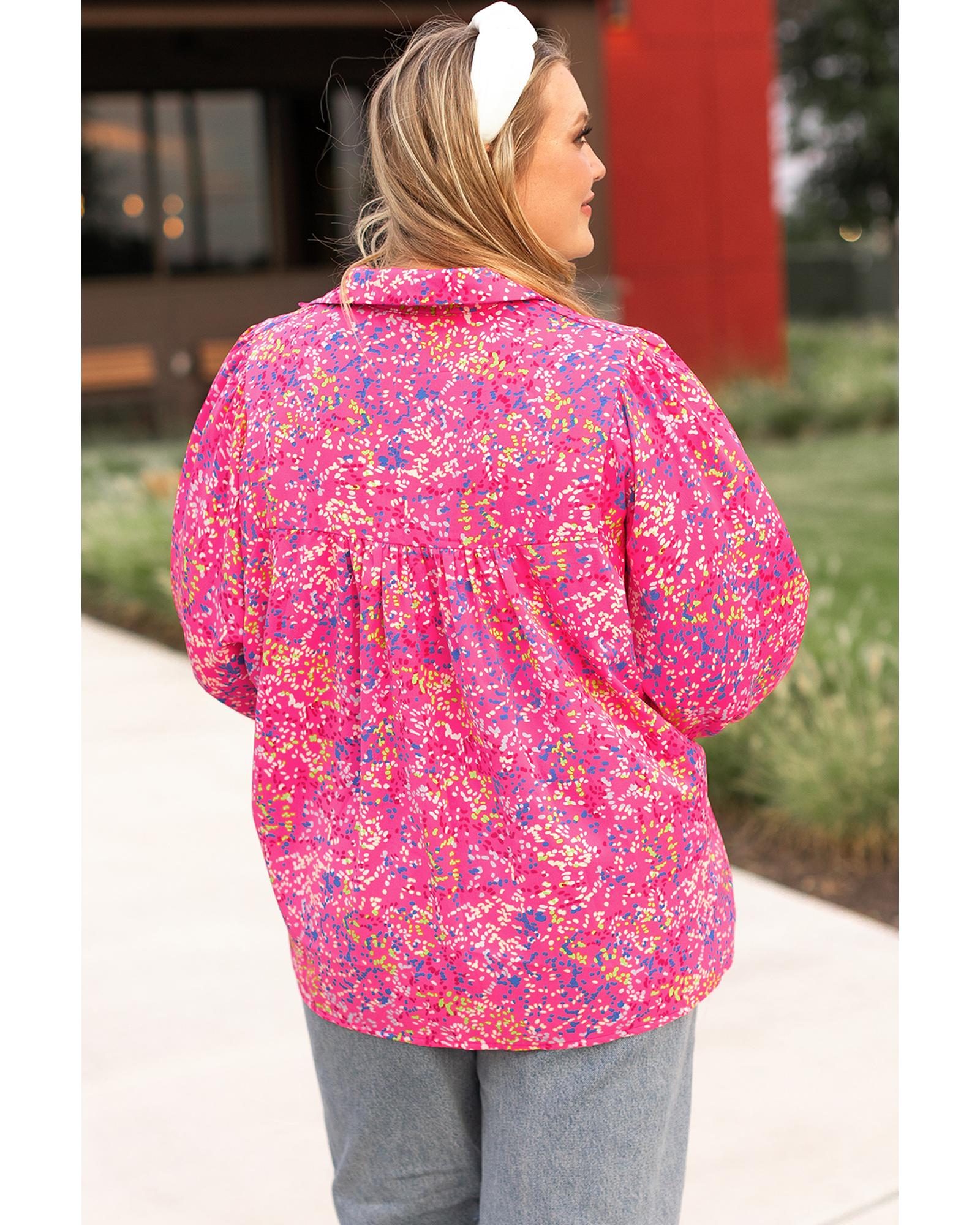 Purple Plus Size Floral Print Puff Sleeve V Neck Blouse - 1X