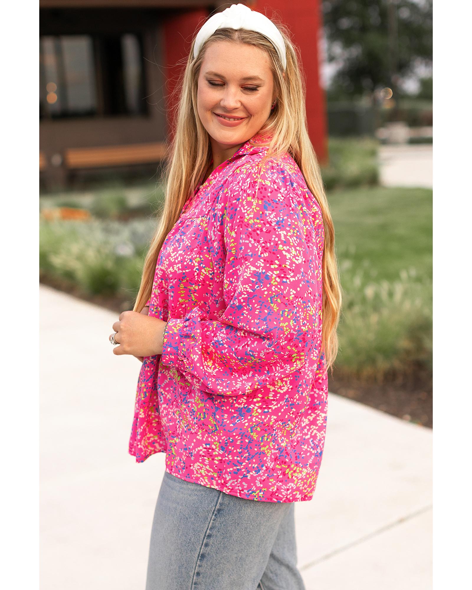 Purple Plus Size Floral Print Puff Sleeve V Neck Blouse - 1X 3