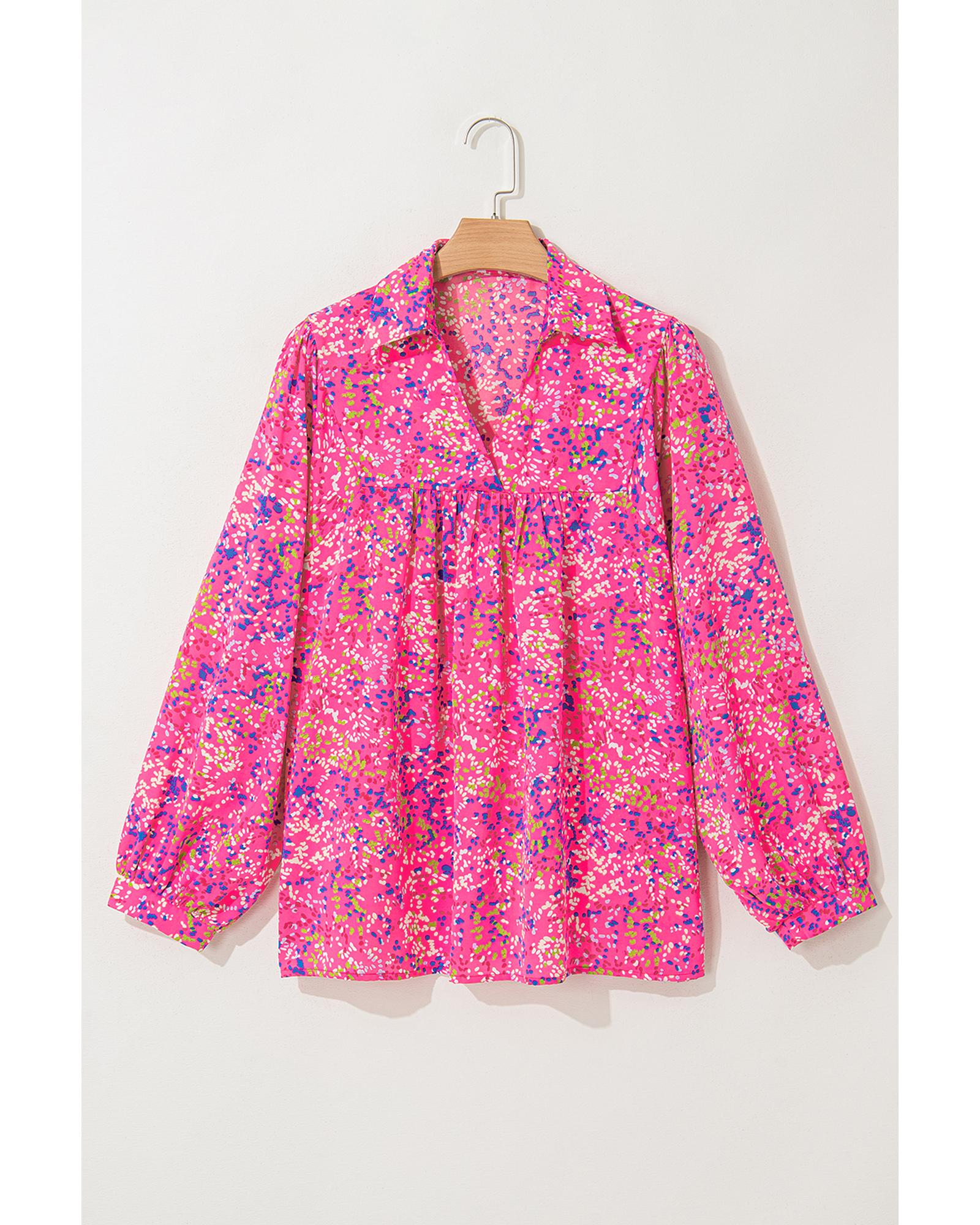 Purple Plus Size Floral Print Puff Sleeve V Neck Blouse - 1X 5