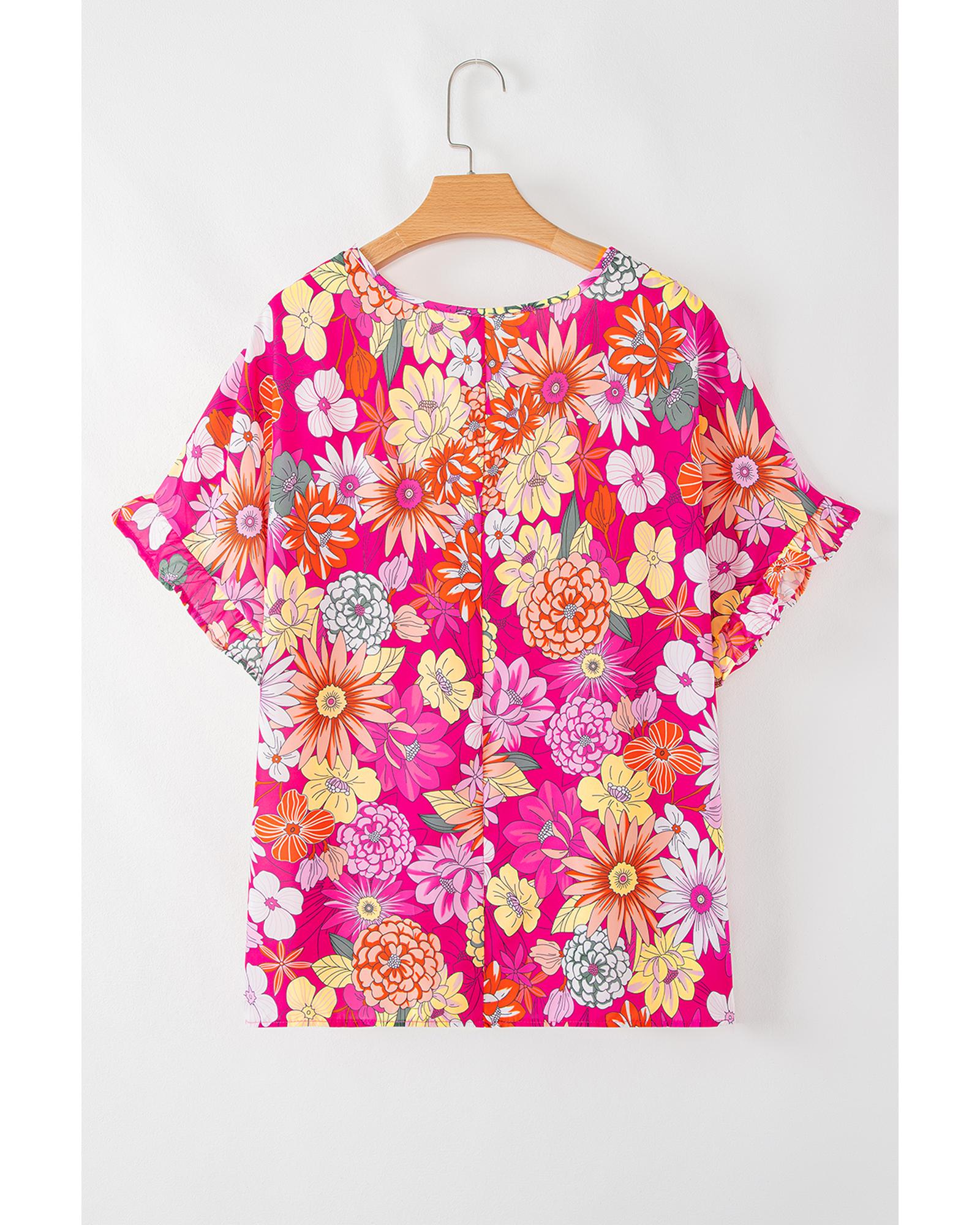 Rose Plus Size Floral Print Ruffle Short Sleeve Blouse - 4X 8