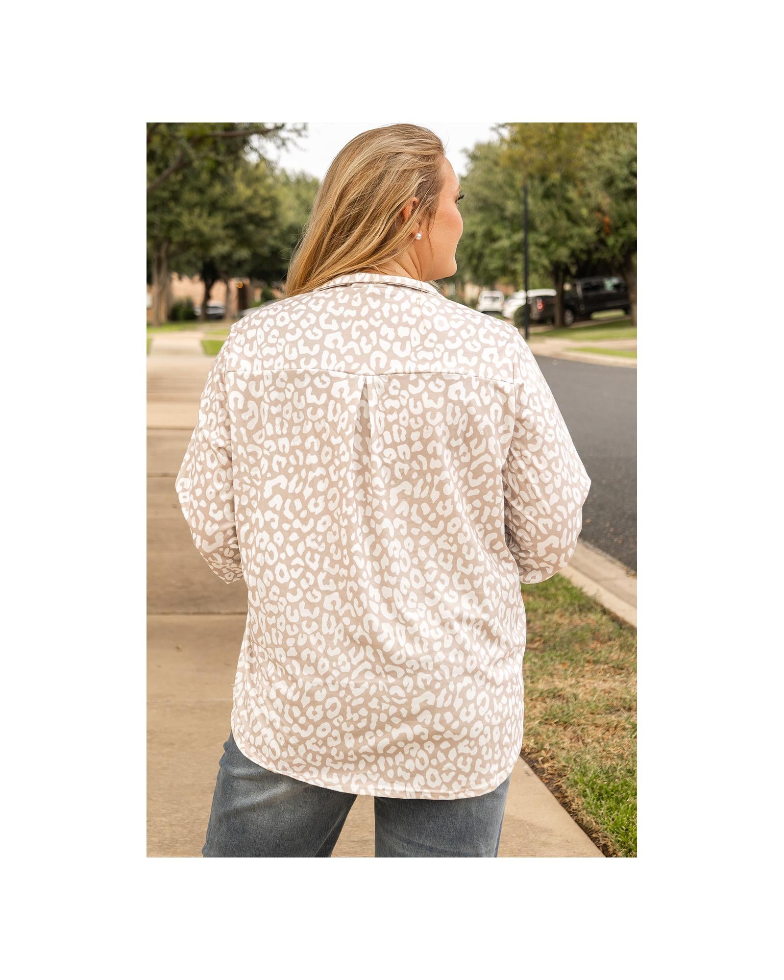 Apricot Leopard Tab Sleeve V Neck Plus Size Top - 4X 3