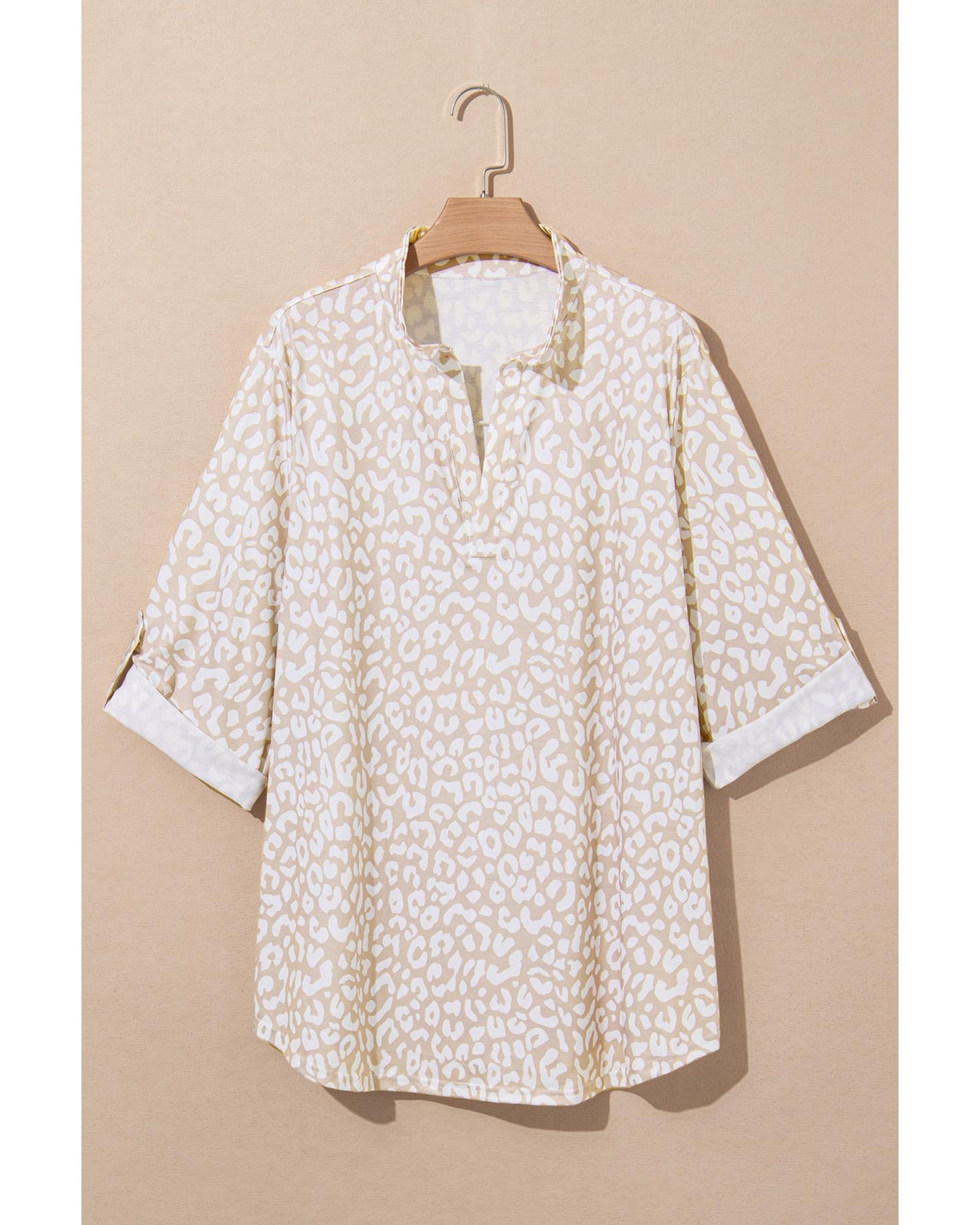 Apricot Leopard Tab Sleeve V Neck Plus Size Top - 4X 8