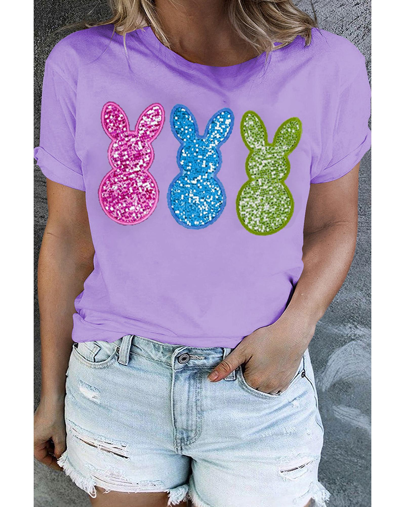 Orchid Petal Sequin Bunny Graphic Plus Size Easter Tee - 2X