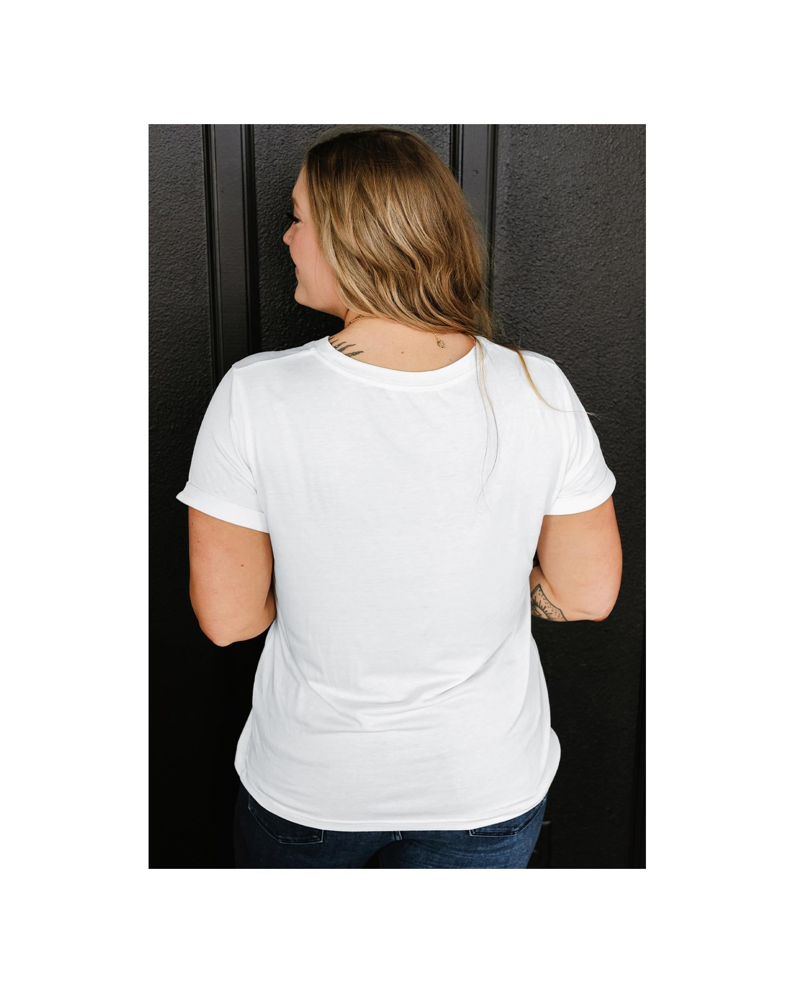White Sequin American Flag Star Pattern Plus Size Tee - 3X