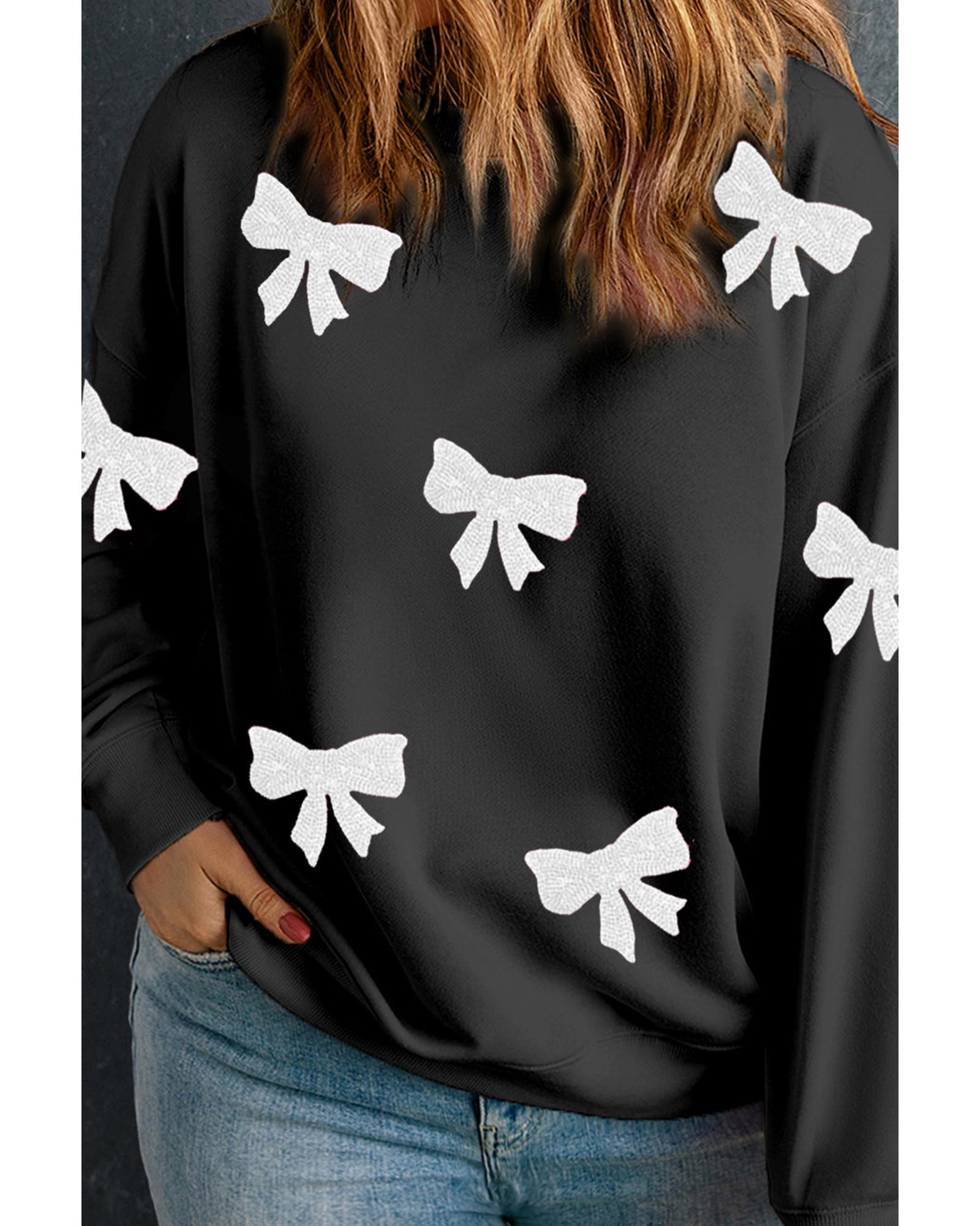 Black Bow Pattern Drop Shoulder Plus Size Sweatshirt - 2X