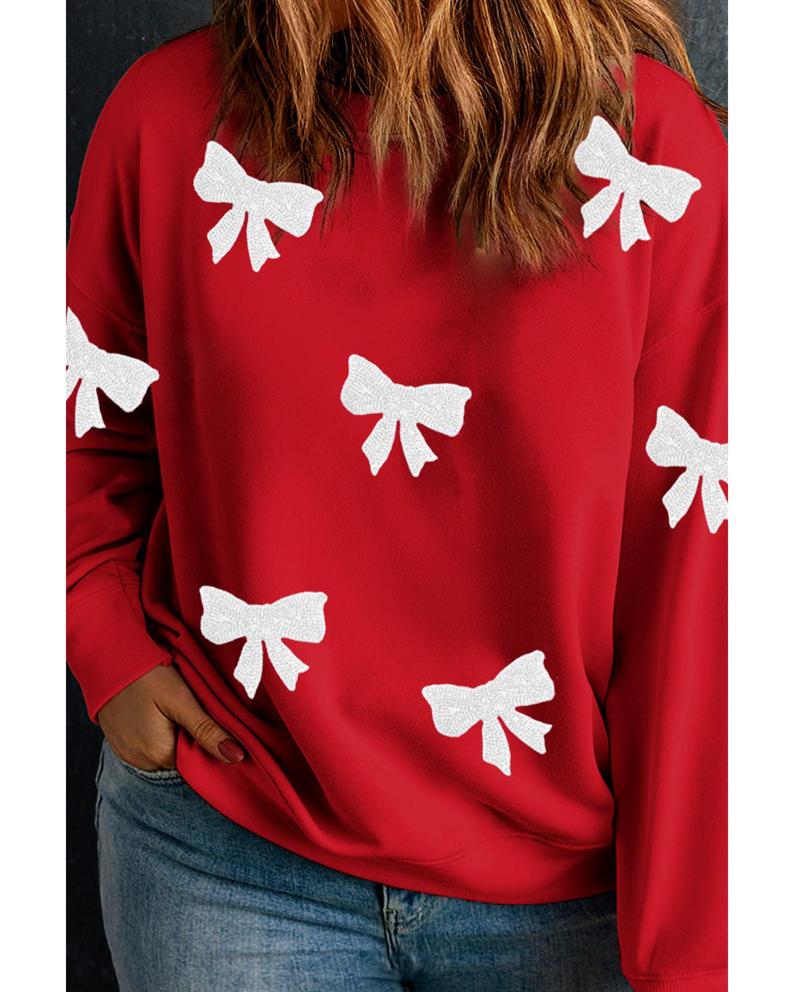 Racing Red Bow Pattern Drop Shoulder Plus Size Sweatshirt - 1X