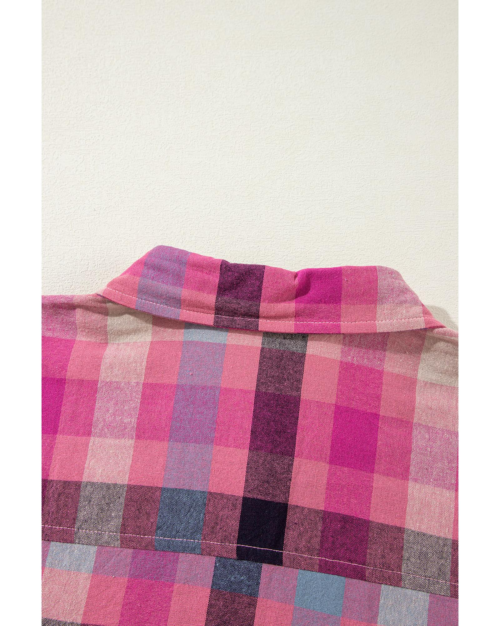 Rose Stripe Plus Size Checkered Print Button up Shirt - 2X 4