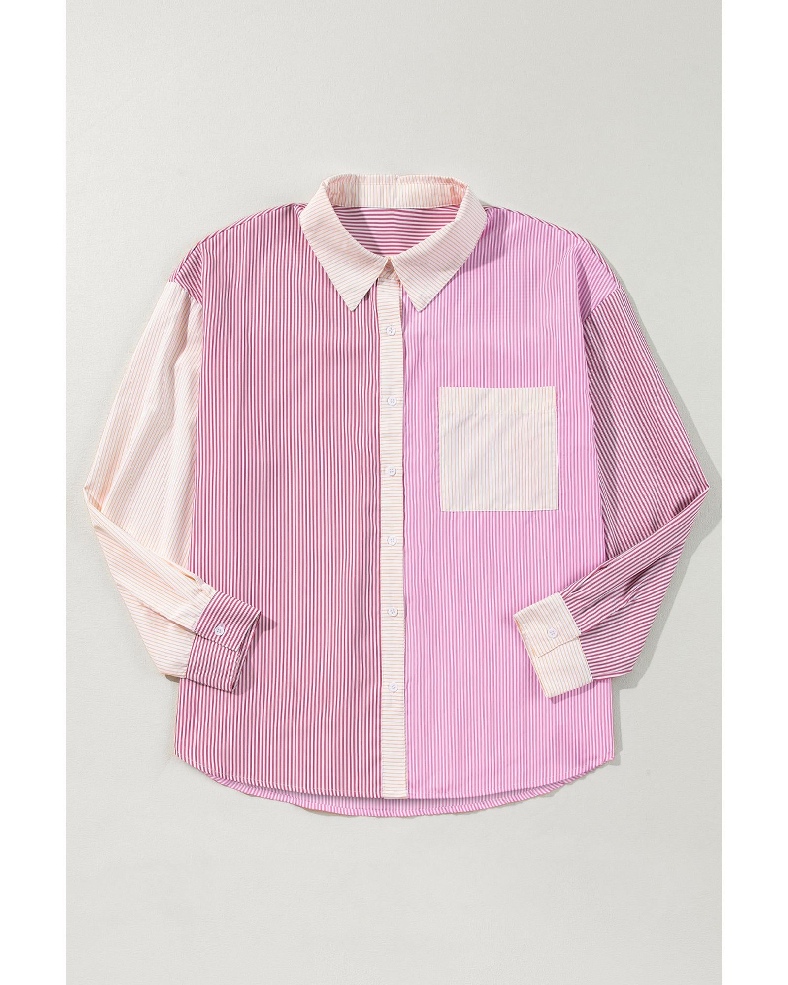 Pink Stripe Print Colorblock Plus Size Shirt - 2X 5