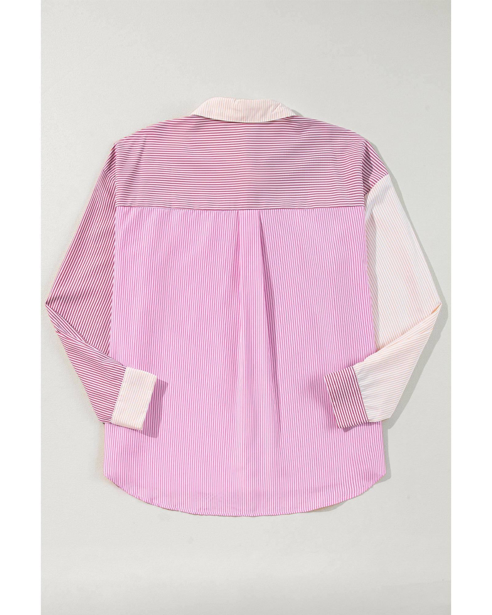 Pink Stripe Print Colorblock Plus Size Shirt - 2X 7