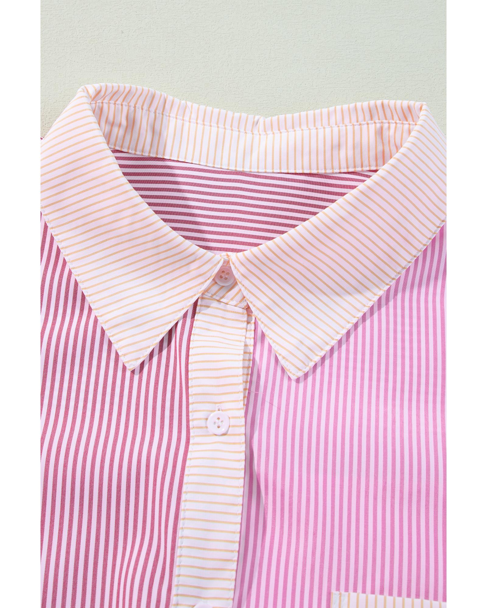 Pink Stripe Print Colorblock Plus Size Shirt - 2X 8