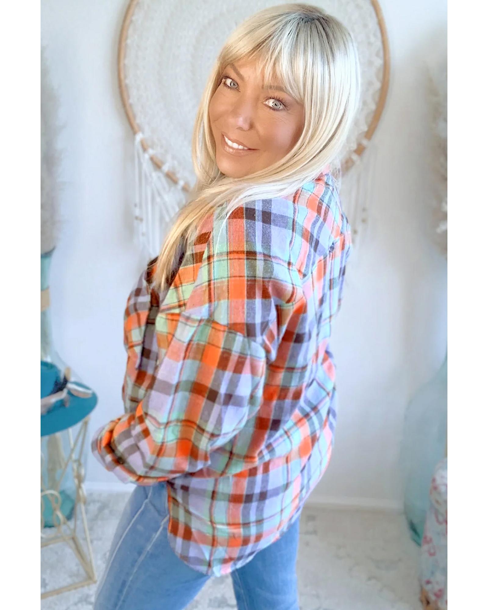 Orange Plus Size Plaid Print Buttoned Shirt - 4X