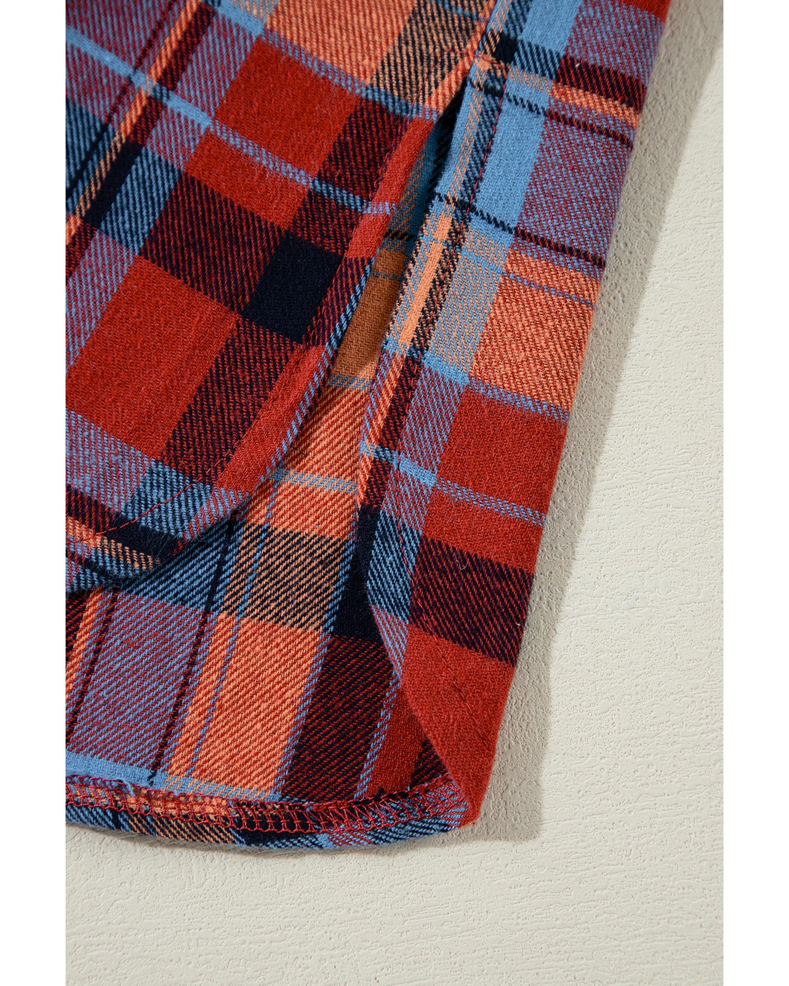 Red Plus Size Plaid Print Buttoned Shirt - 1X 3