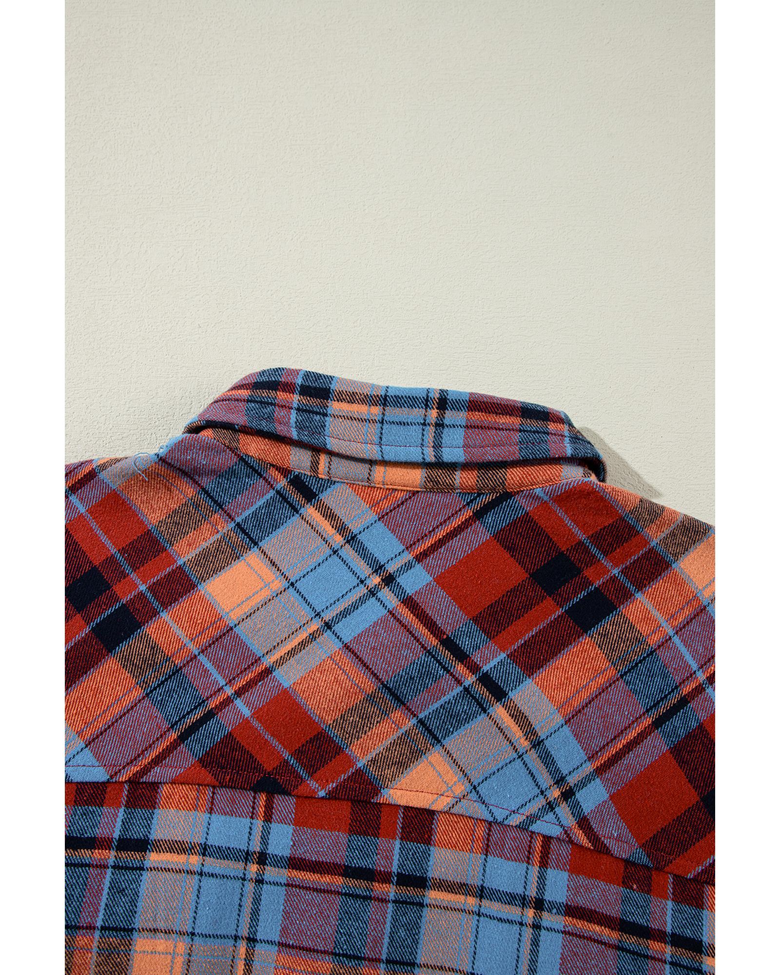 Red Plus Size Plaid Print Buttoned Shirt - 1X 5