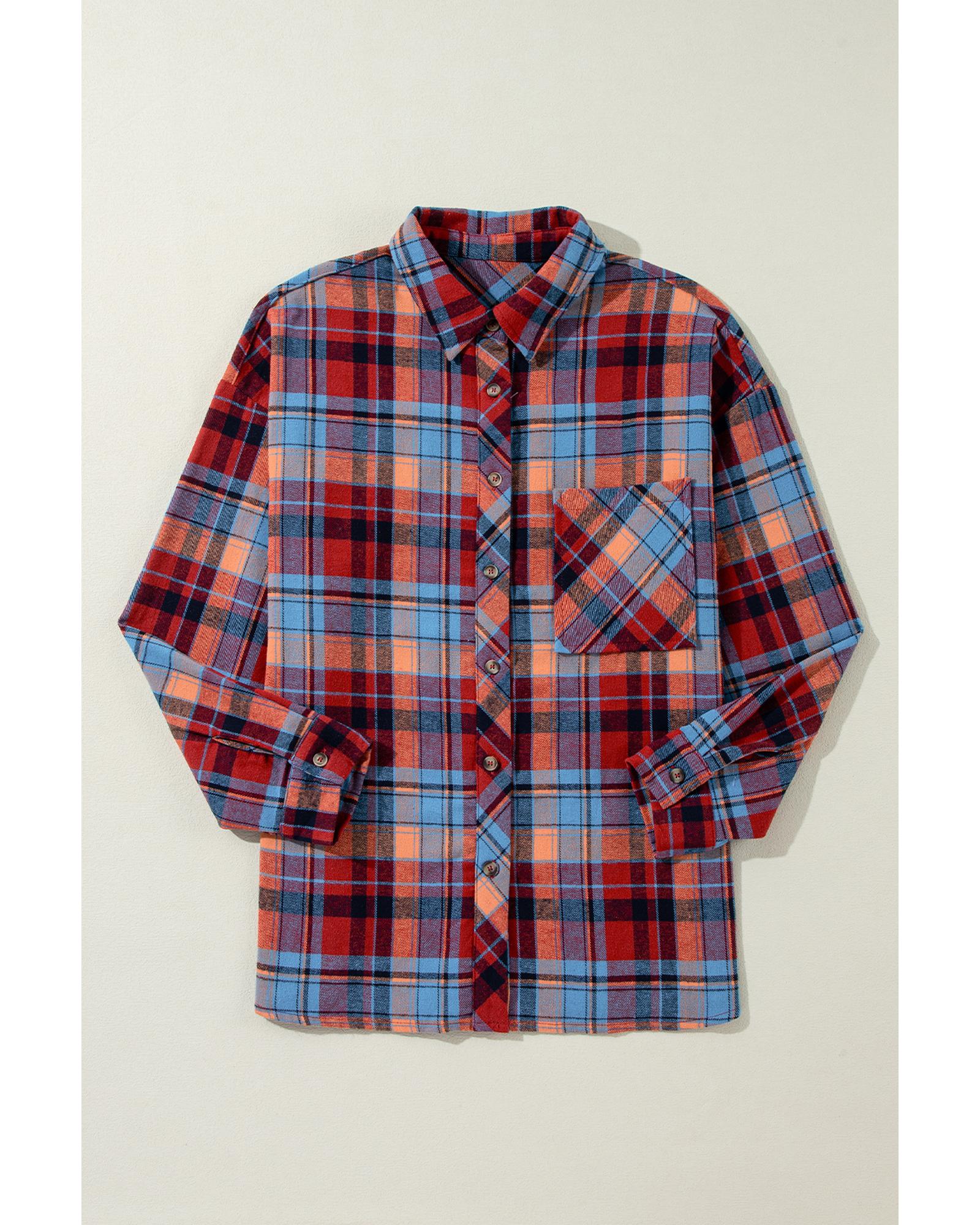 Red Plus Size Plaid Print Buttoned Shirt - 1X 8