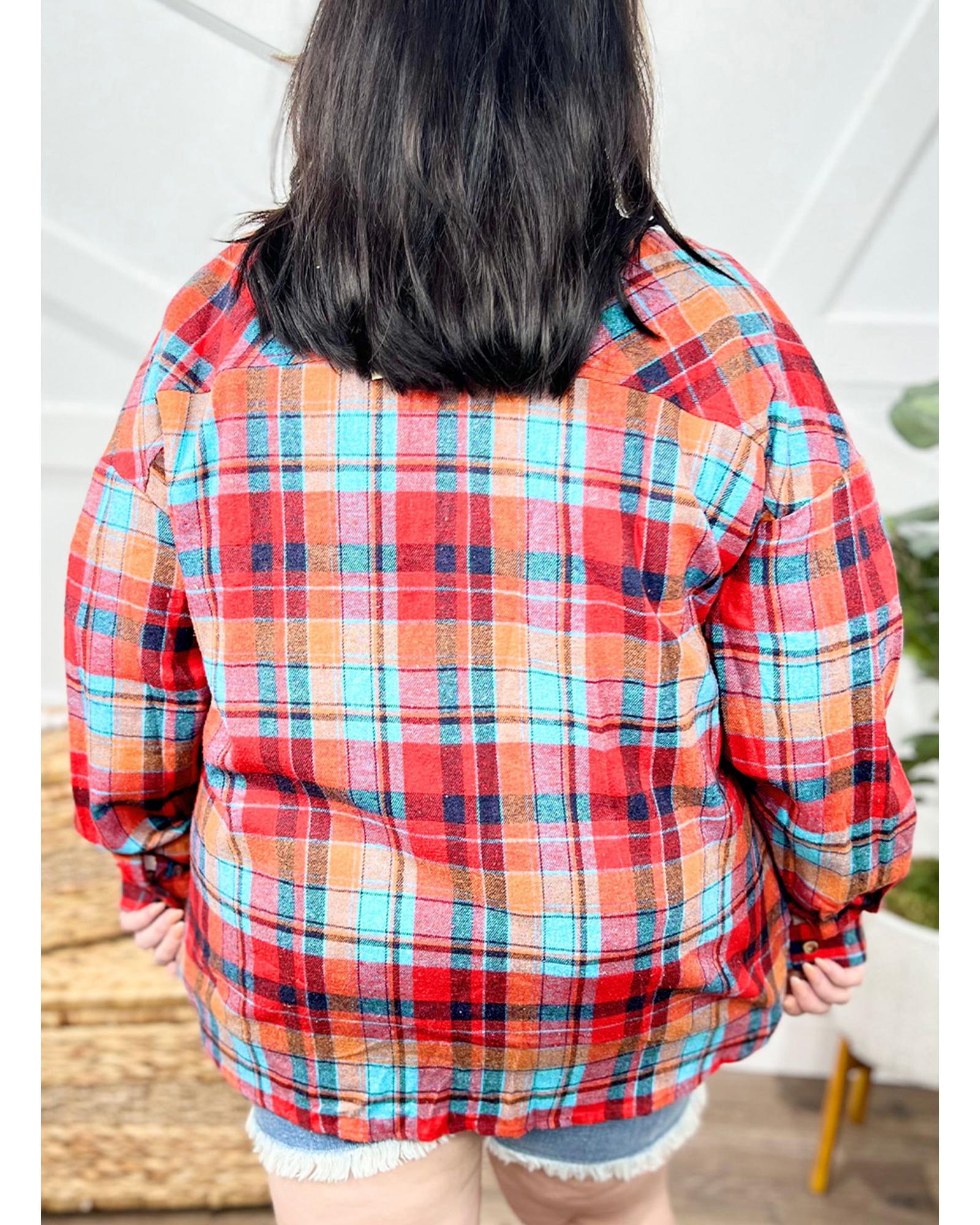 Red Plus Size Plaid Print Buttoned Shirt - 3X