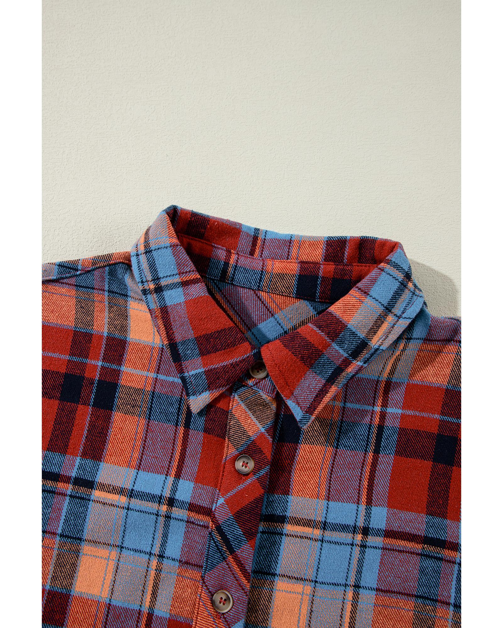 Red Plus Size Plaid Print Buttoned Shirt - 3X 7