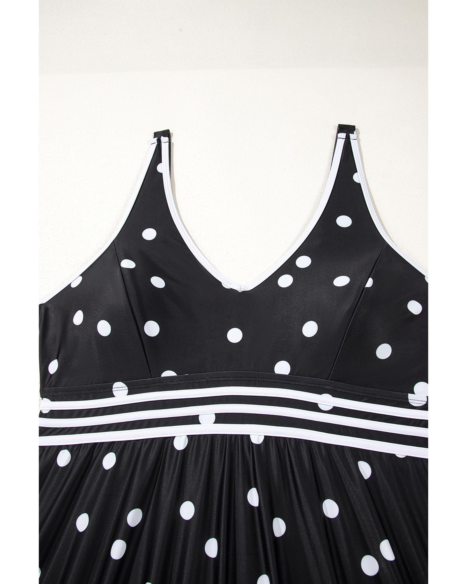 Black Polka Dot Trim V Neck Plus Size Swim Dress - 1X 4
