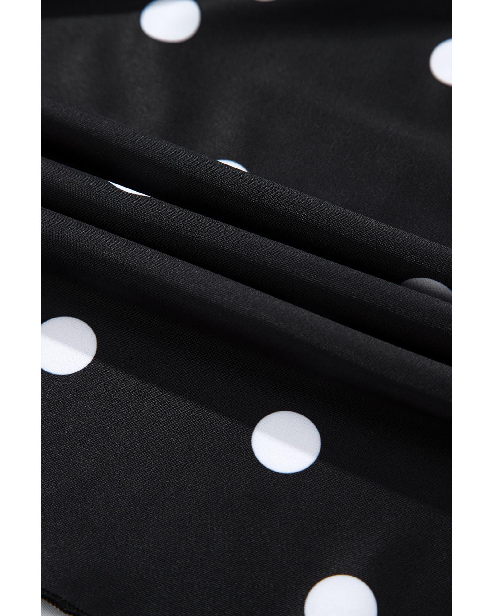 Black Polka Dot Trim V Neck Plus Size Swim Dress - 4X 5