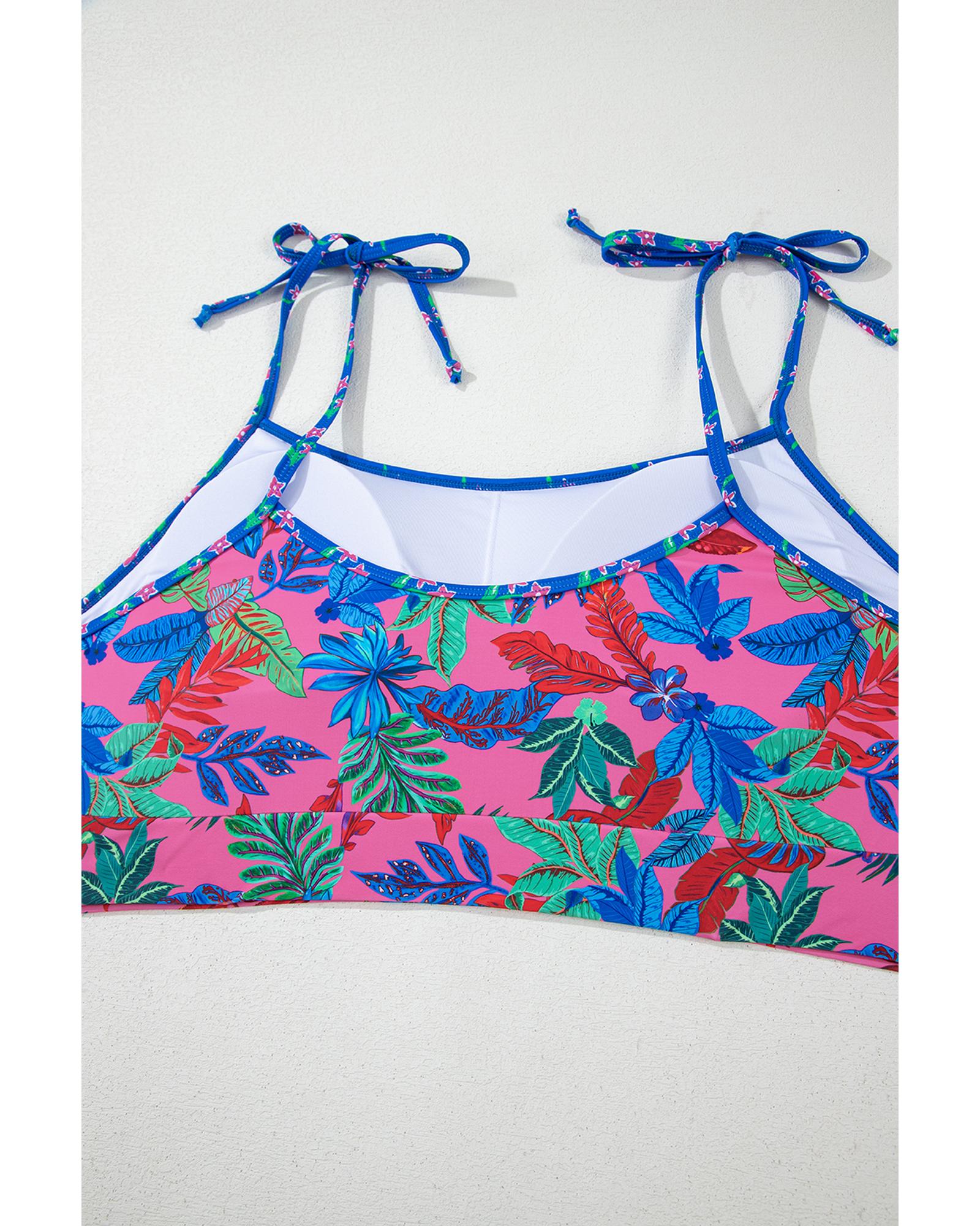 Blue Fashion Print Tied Straps Crop Vest and High Waist Plus Size Bikini - 2X 8