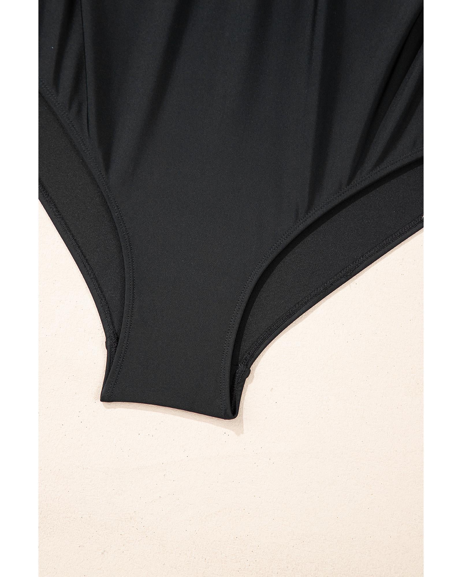 Black Ruffled Sleeve Lace-up V Neck Plus Size One Piece Swimsuit - 4X 7