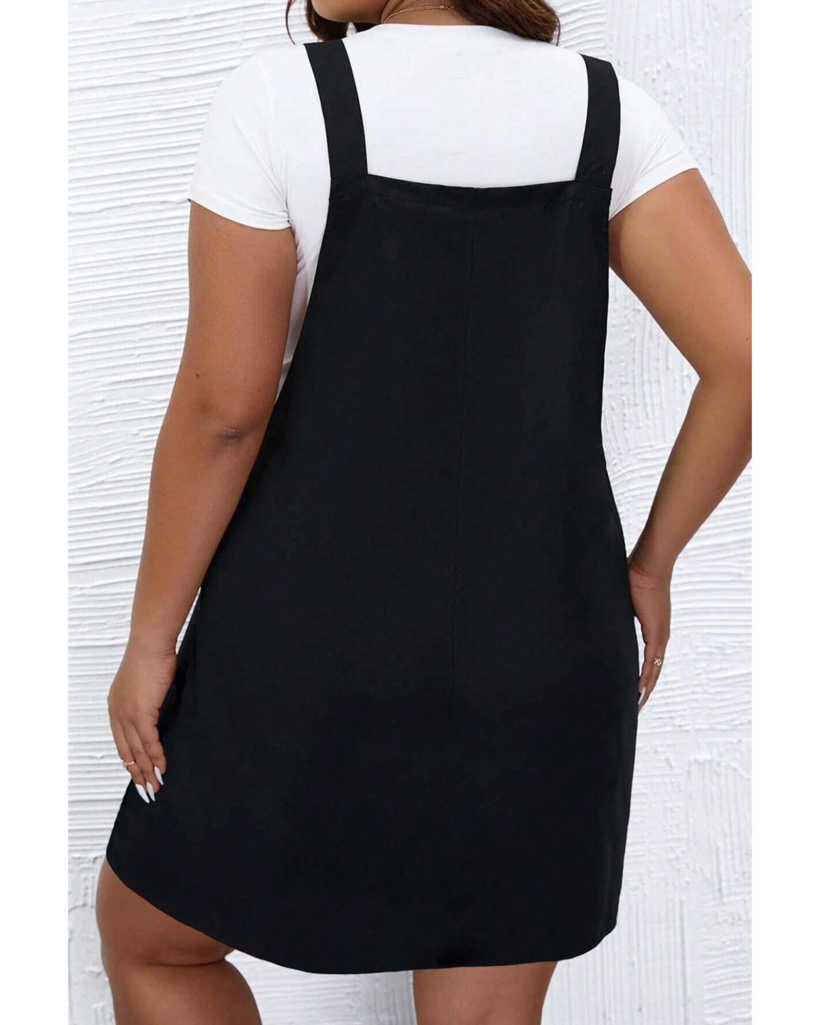 Black Solid Buttoned Straps Plus Size Overall Dress - 2X 3