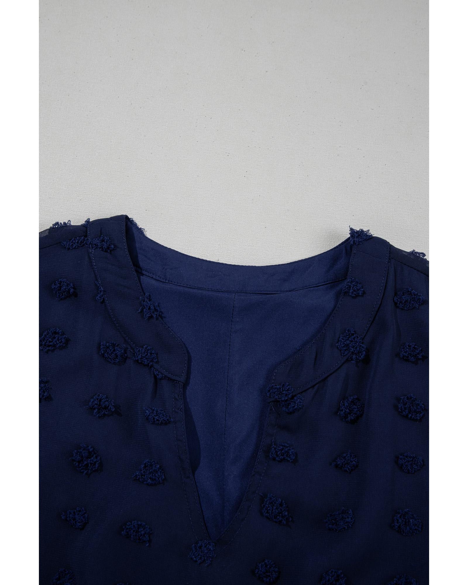 Navy Blue Dotty Textured Notched Neck Plus Ruffled Dress - 2X 8