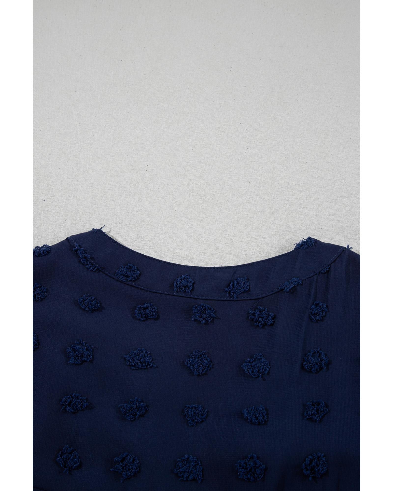Navy Blue Dotty Textured Notched Neck Plus Ruffled Dress - 4X 7
