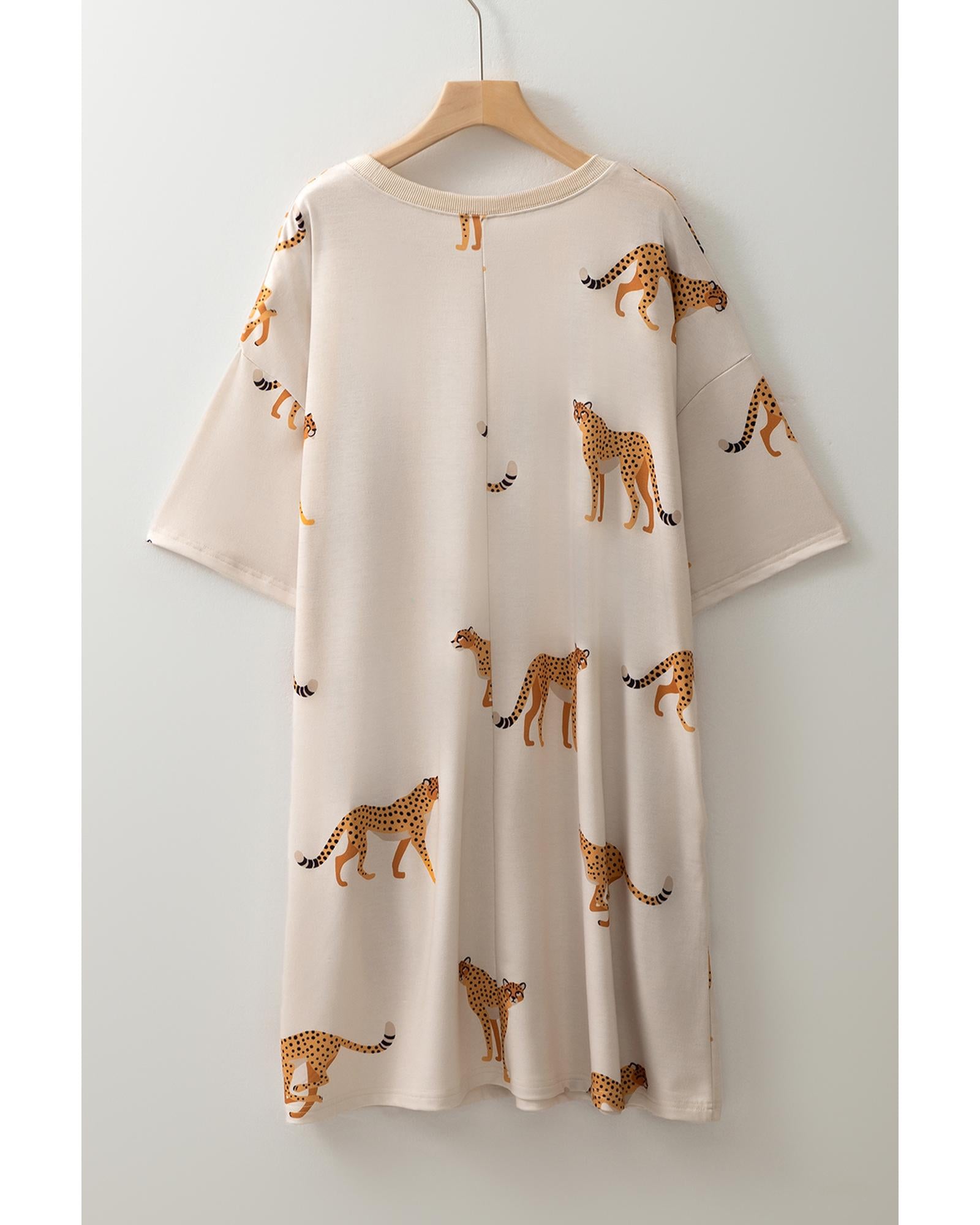 Apricot Plus Size Cheetah Print Side Pockets T Shirt Mini Dress - 3X 8