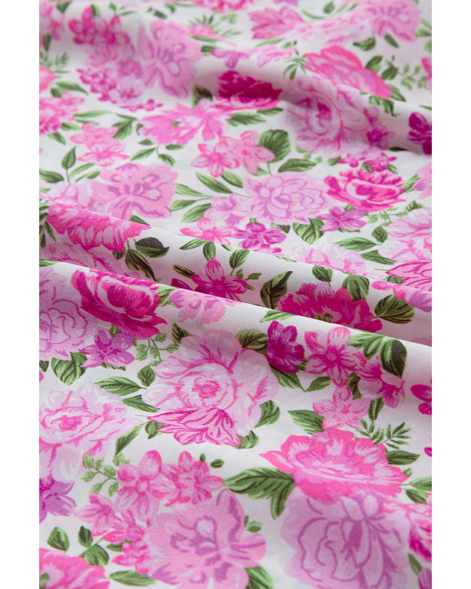 Pink Plus Size Floral Print Smocked Puff Sleeve Dress - 1X 5