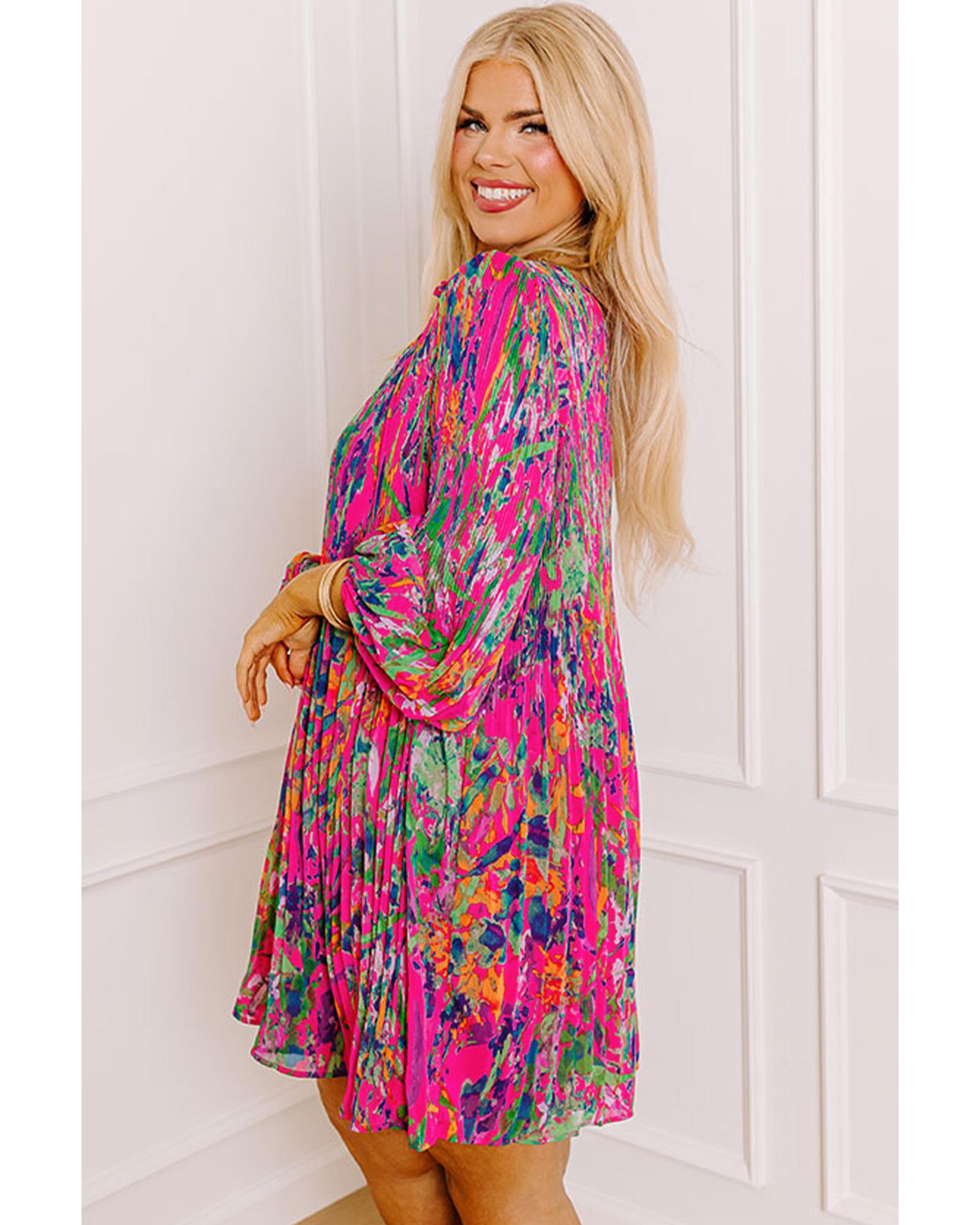 Rose Plus Size Abstract Floral Print Pleated Loose Dress - 2X 8