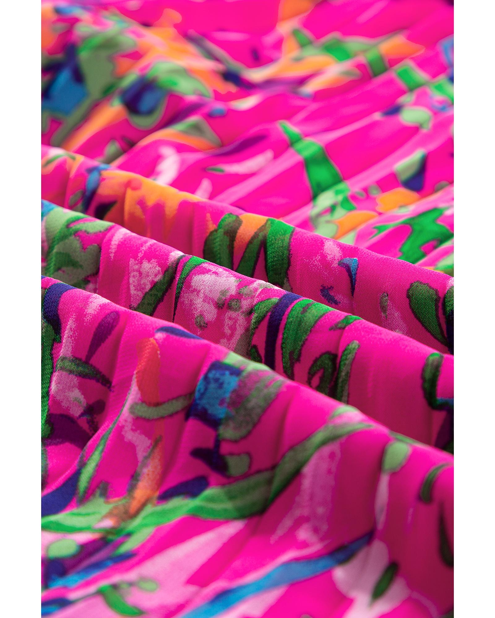 Rose Plus Size Abstract Floral Print Pleated Loose Dress - 4X 6