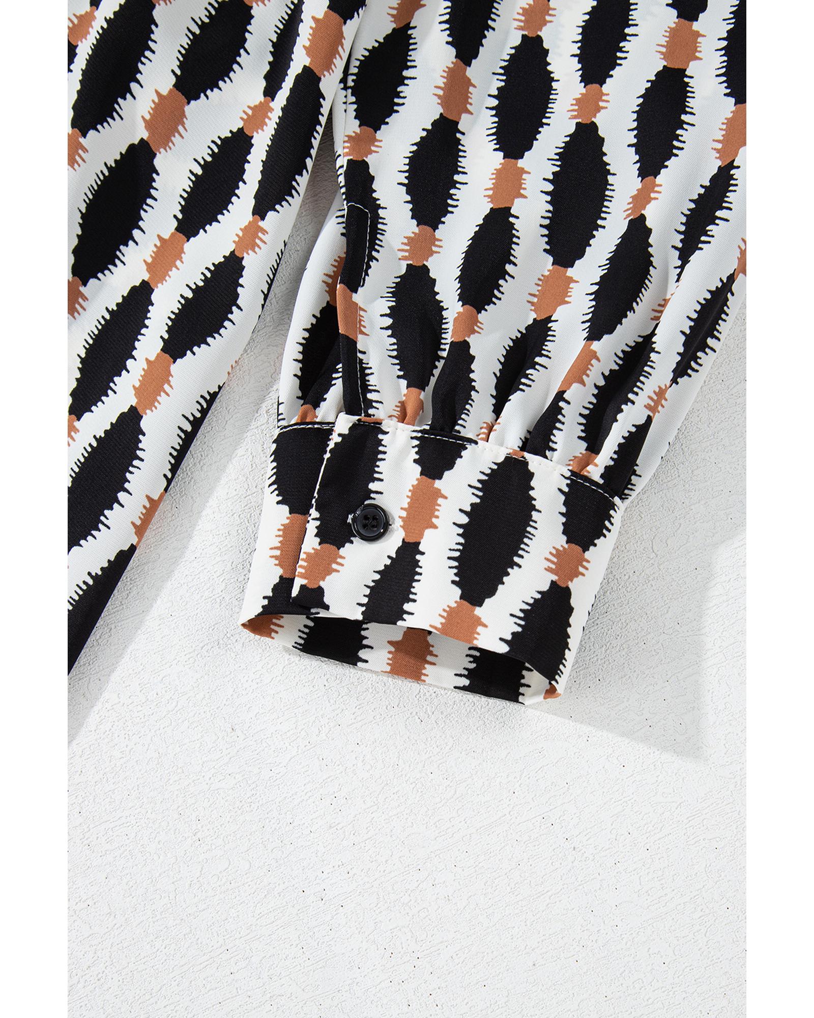 Apricot Geometric Print Collared V Neck Plus Size Mini Dress - 3X 8